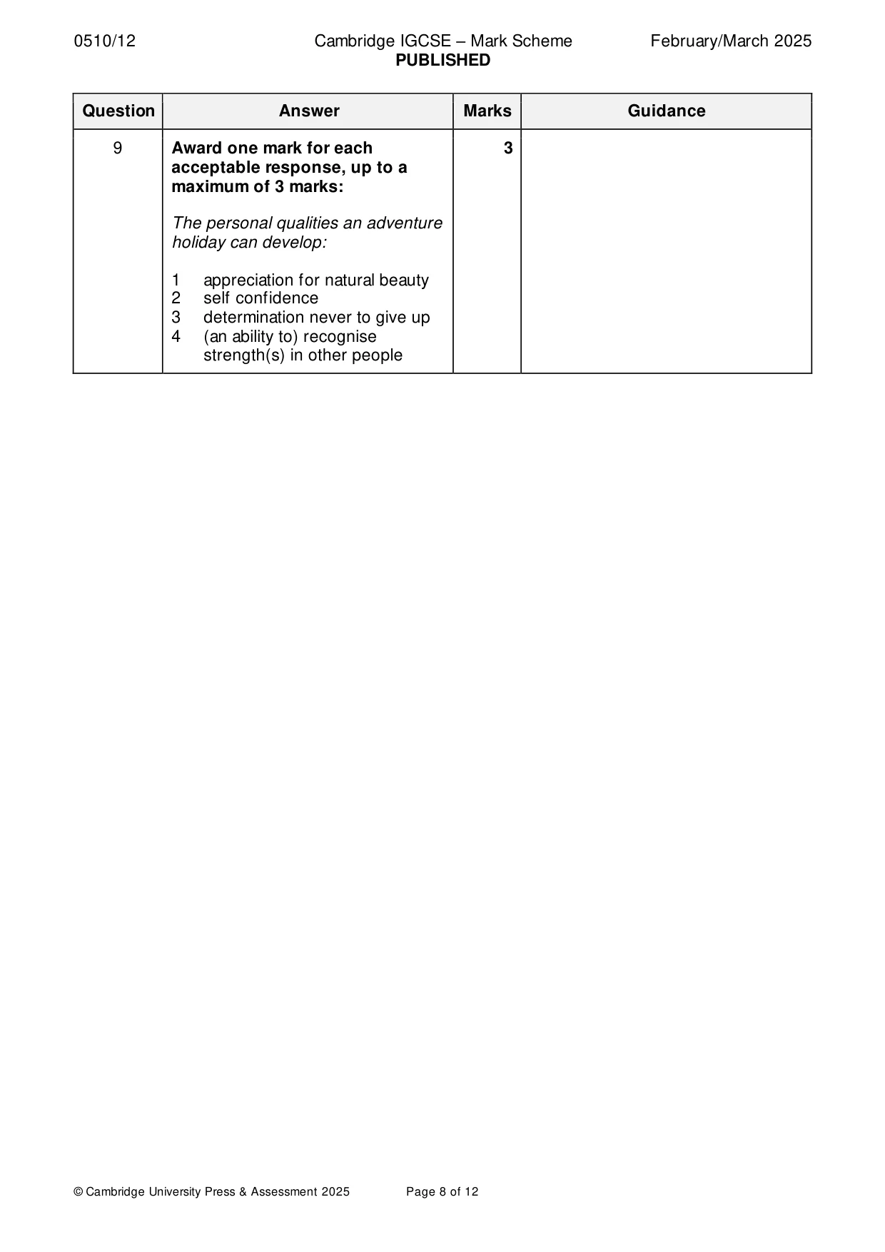 Mark scheme, page 8 of 12