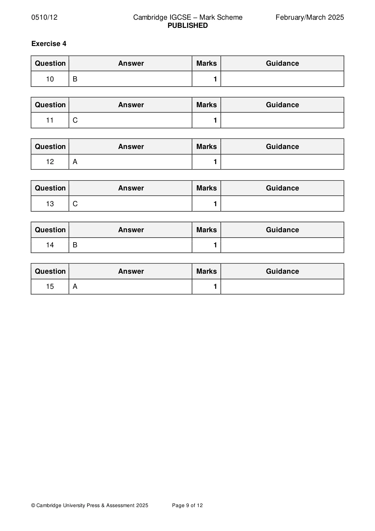 Mark scheme, page 9 of 12