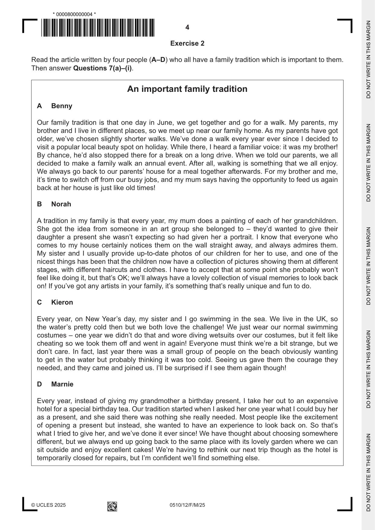 Cambridge IGCSE English - Second Language (oral endorsement) 0510 2025 Feb/March Paper 1 · Variant 2 question paper, page 4 of 16