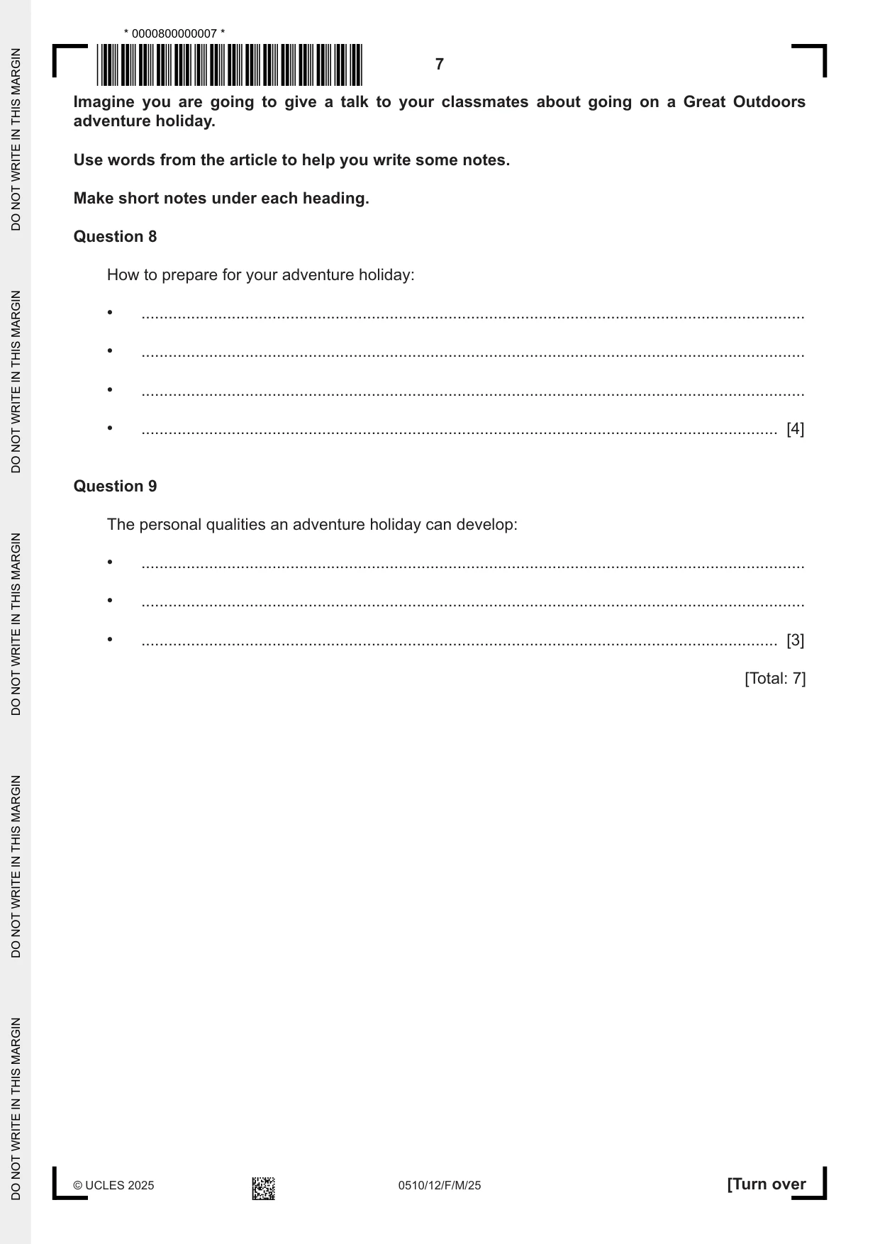Cambridge IGCSE English - Second Language (oral endorsement) 0510 2025 Feb/March Paper 1 · Variant 2 question paper, page 7 of 16