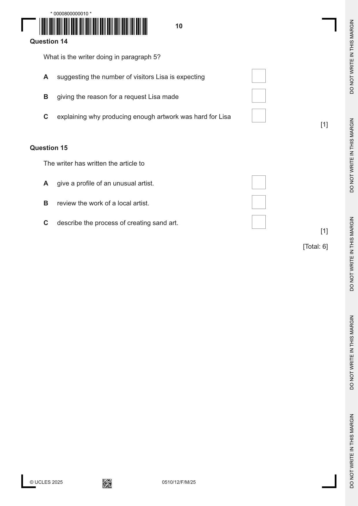 Cambridge IGCSE English - Second Language (oral endorsement) 0510 2025 Feb/March Paper 1 · Variant 2 question paper, page 10 of 16