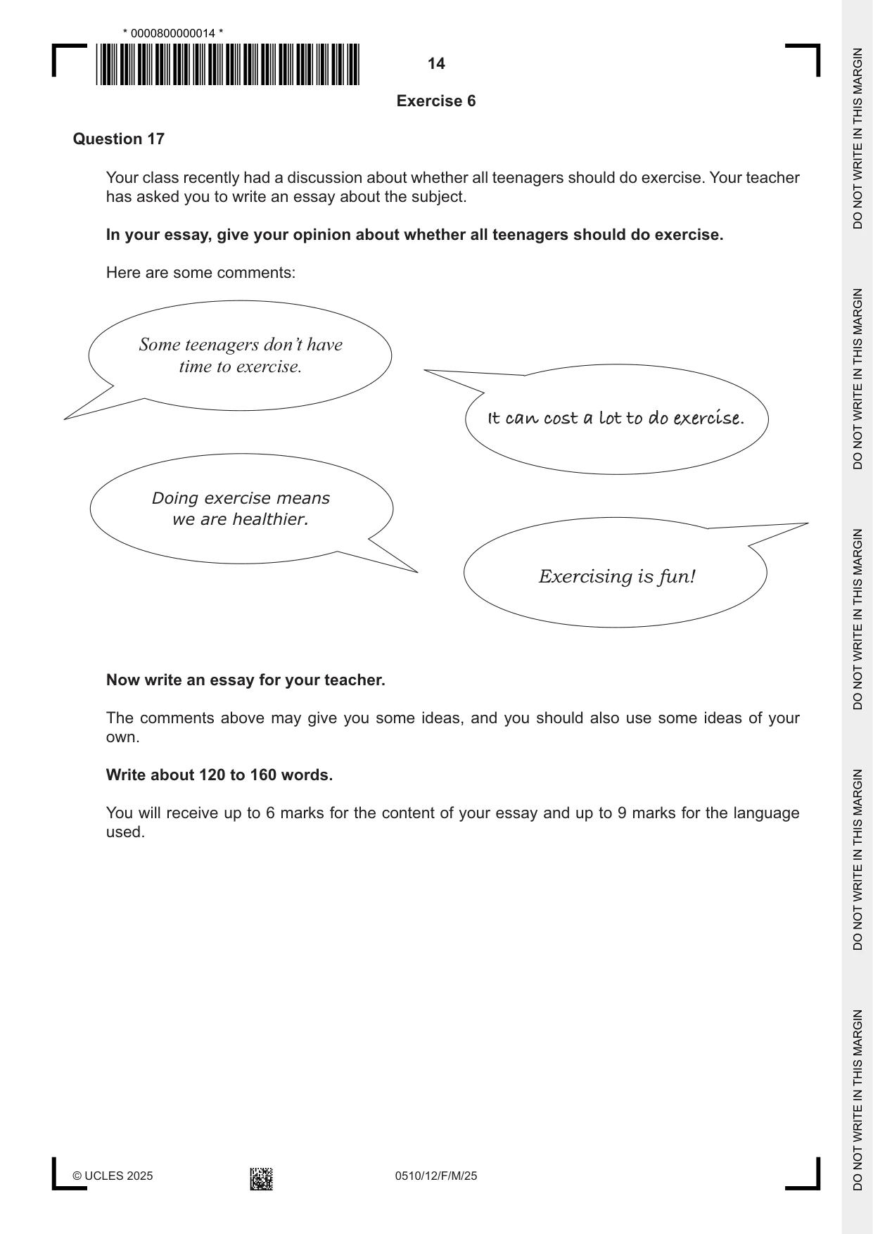 Cambridge IGCSE English - Second Language (oral endorsement) 0510 2025 Feb/March Paper 1 · Variant 2 question paper, page 14 of 16