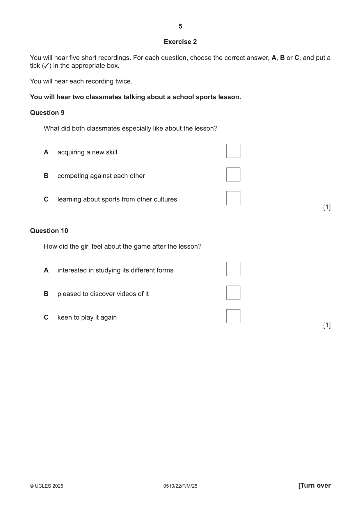 Cambridge IGCSE English - Second Language (oral endorsement) 0510 2025 Feb/March Paper 2 · Variant 2 question paper, page 5 of 16
