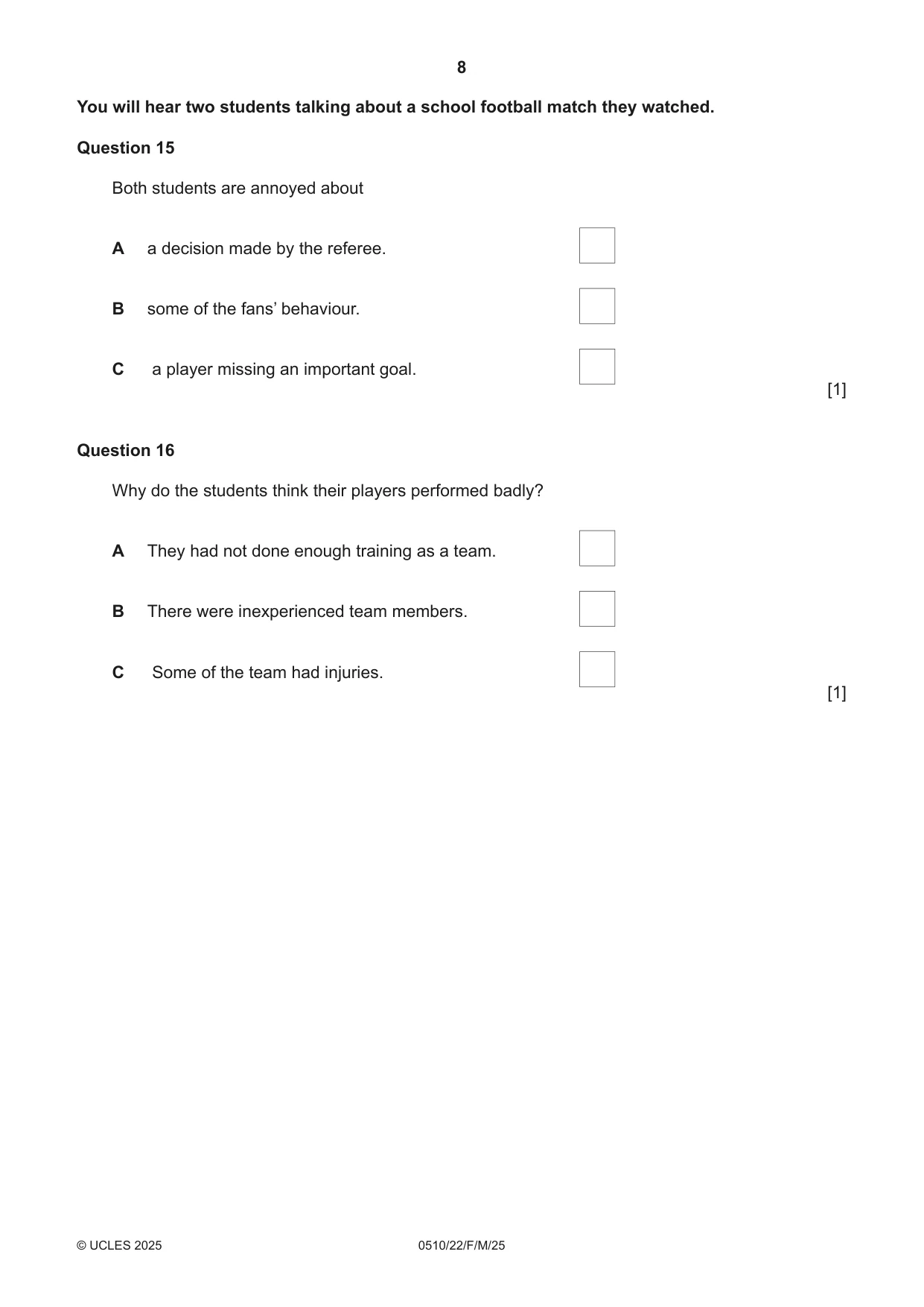 Cambridge IGCSE English - Second Language (oral endorsement) 0510 2025 Feb/March Paper 2 · Variant 2 question paper, page 8 of 16