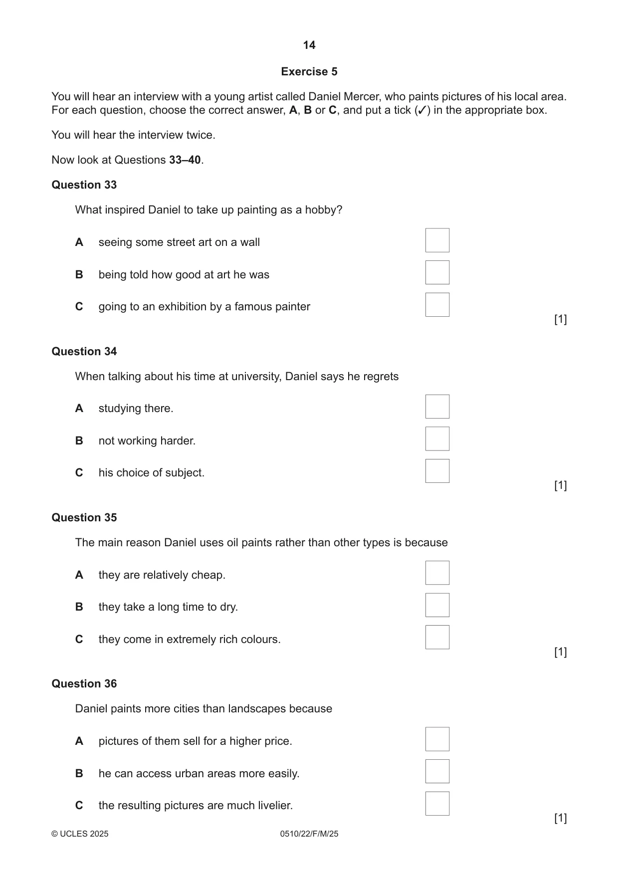Cambridge IGCSE English - Second Language (oral endorsement) 0510 2025 Feb/March Paper 2 · Variant 2 question paper, page 14 of 16