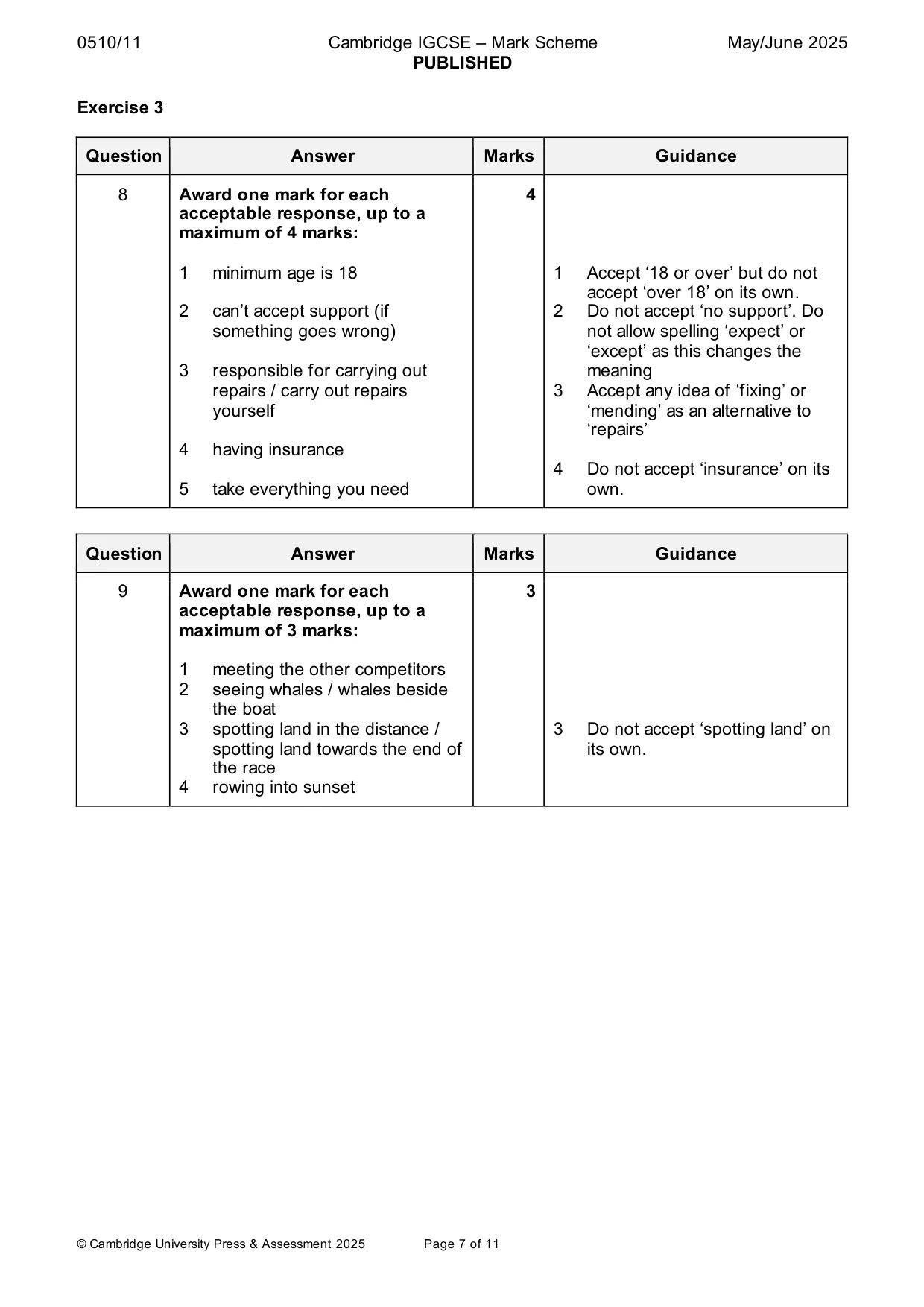Mark scheme, page 7 of 11