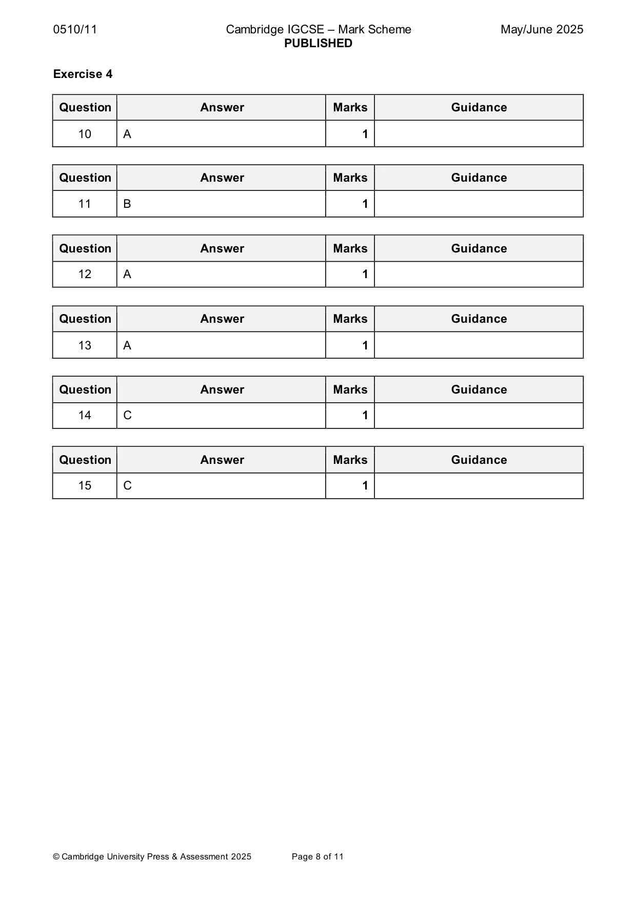 Mark scheme, page 8 of 11