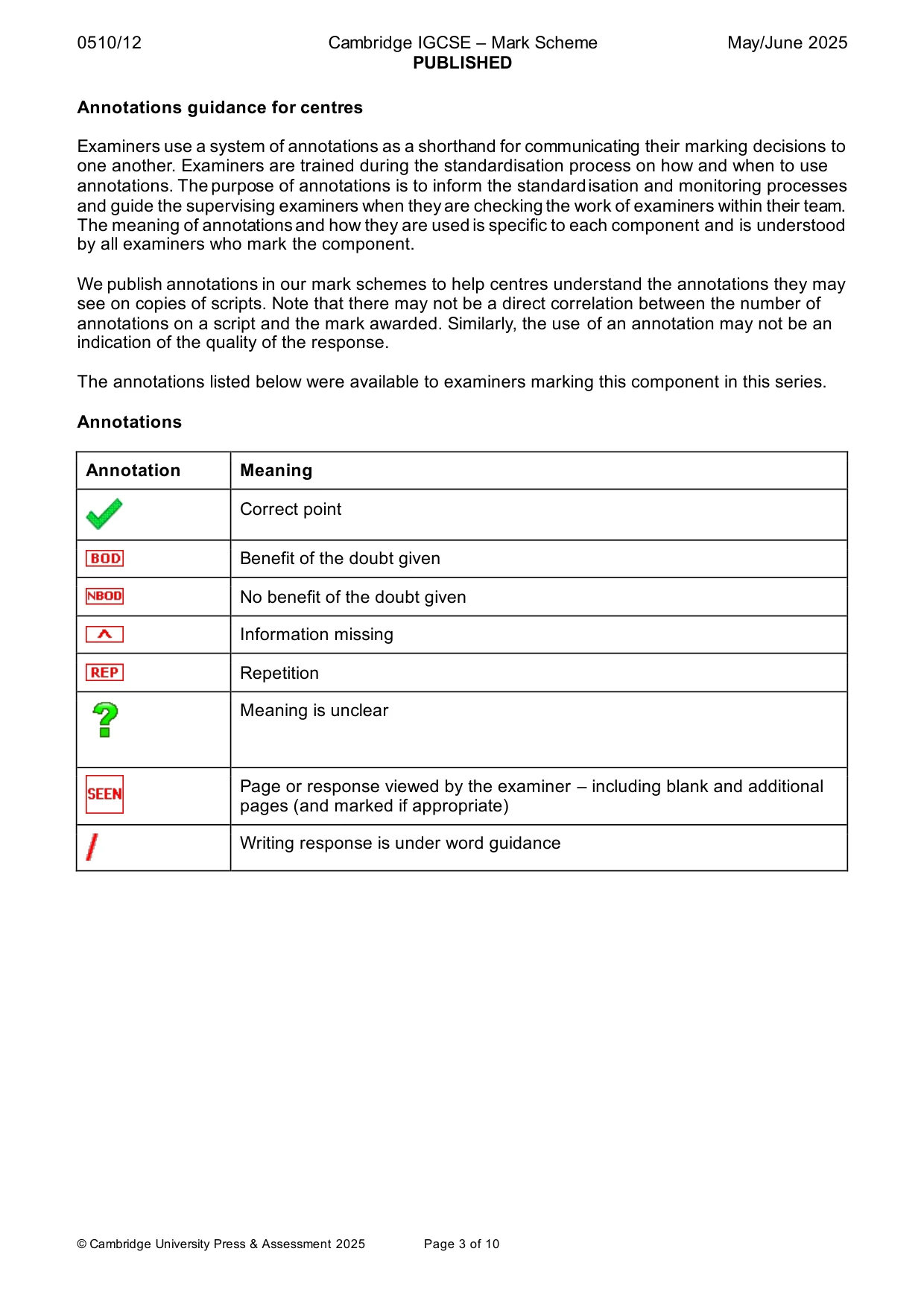 Mark scheme, page 3 of 10