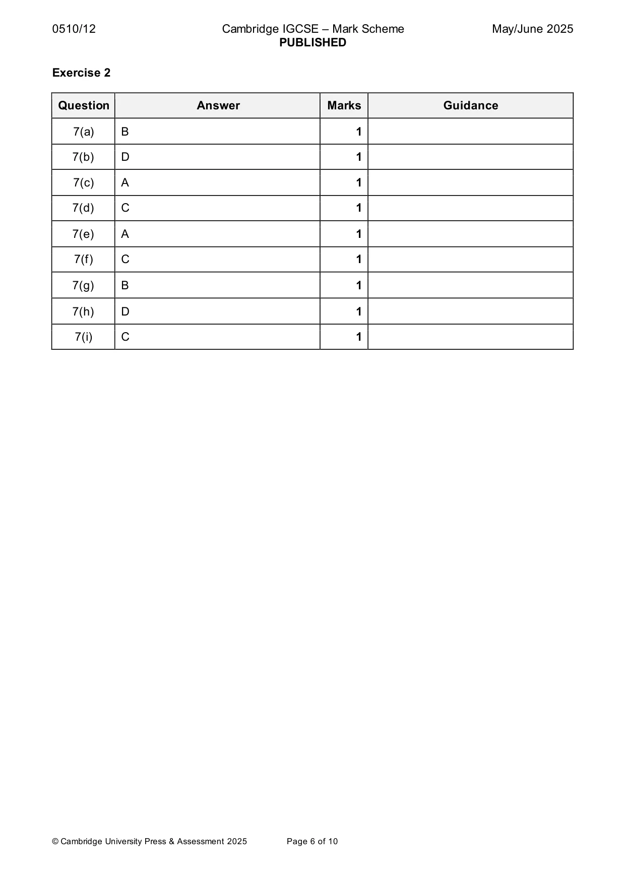 Mark scheme, page 6 of 10