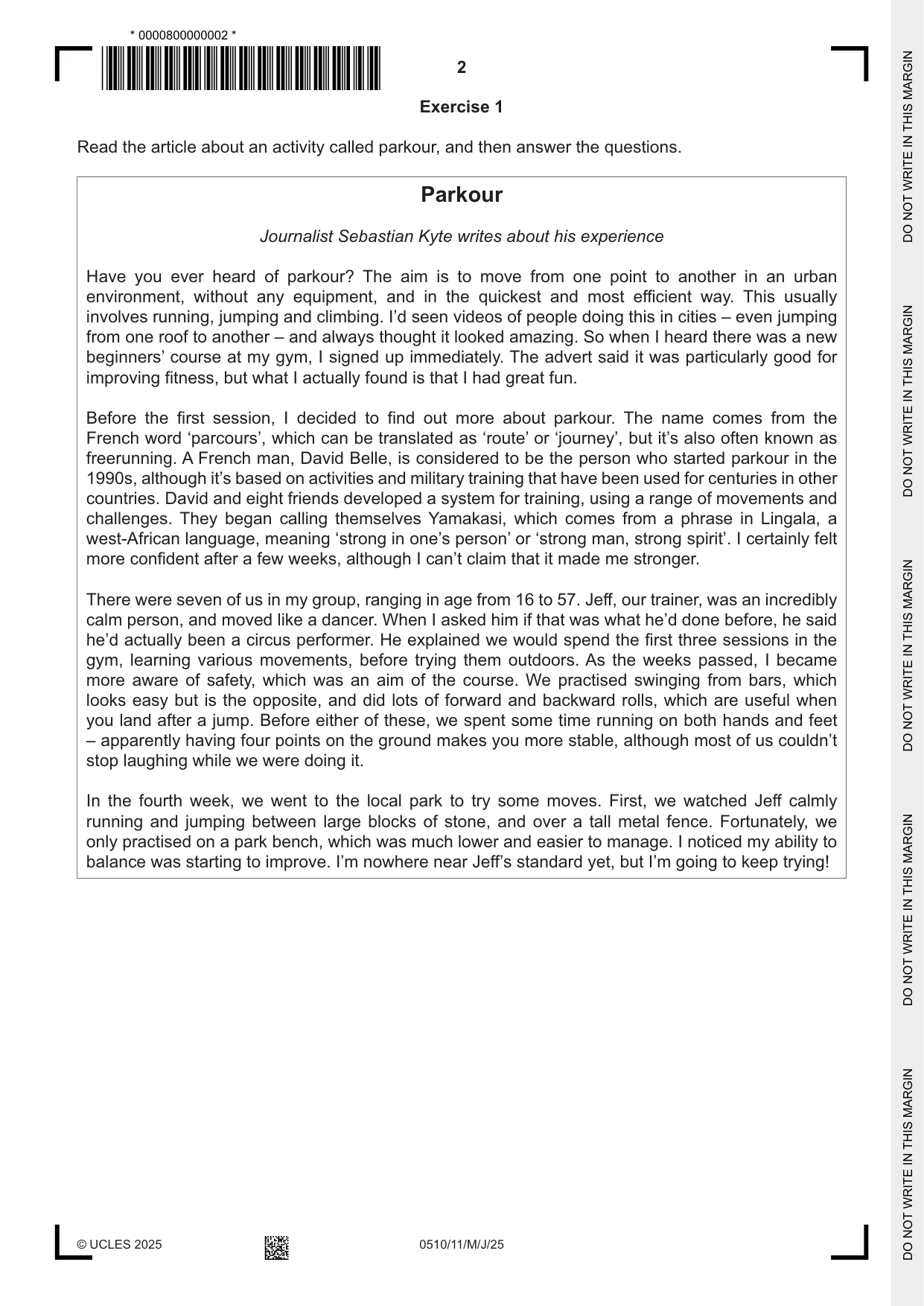 Cambridge IGCSE English - Second Language (oral endorsement) 0510 2025 May/June Paper 1 · Variant 1 question paper, page 2 of 16