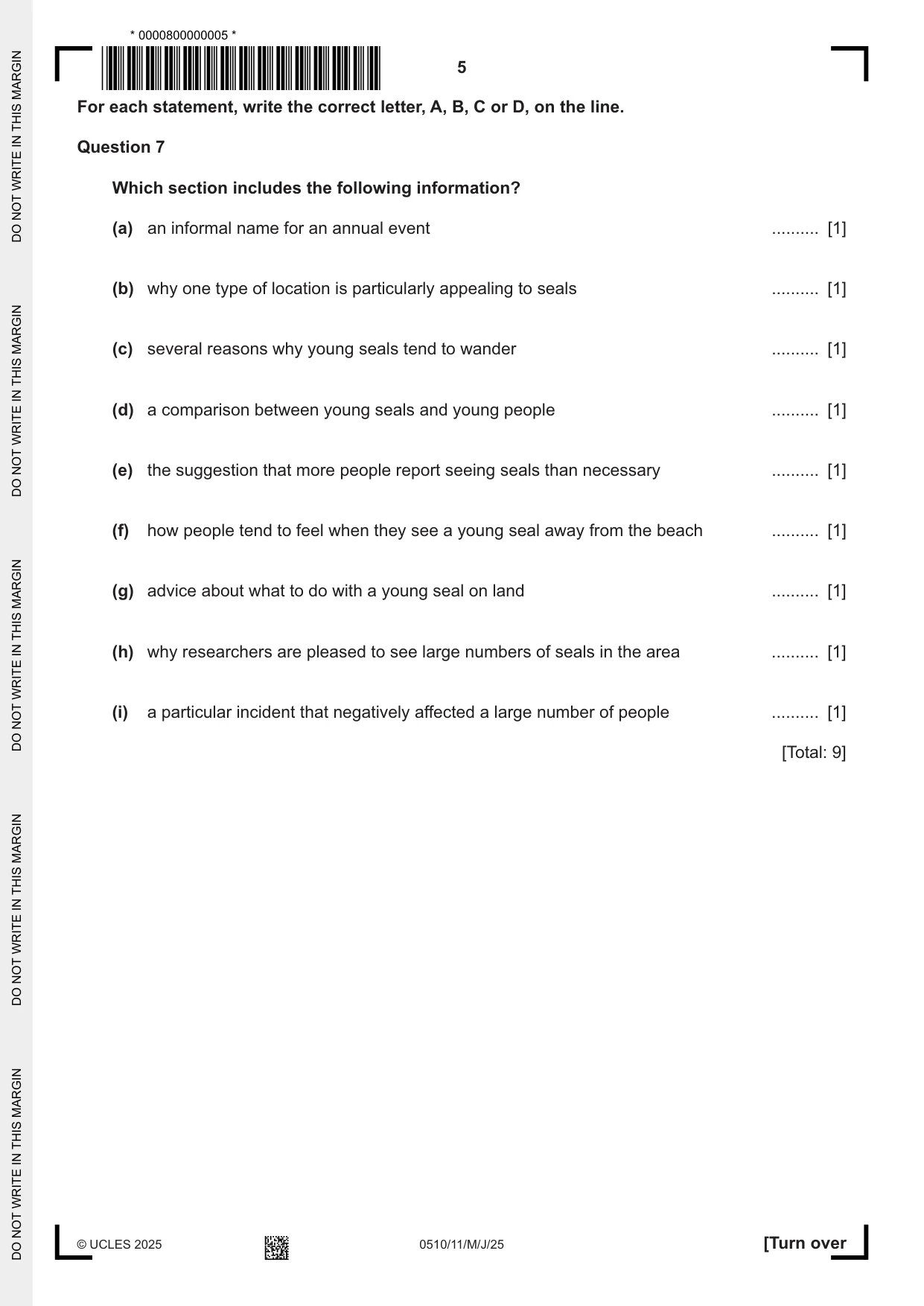 Cambridge IGCSE English - Second Language (oral endorsement) 0510 2025 May/June Paper 1 · Variant 1 question paper, page 5 of 16