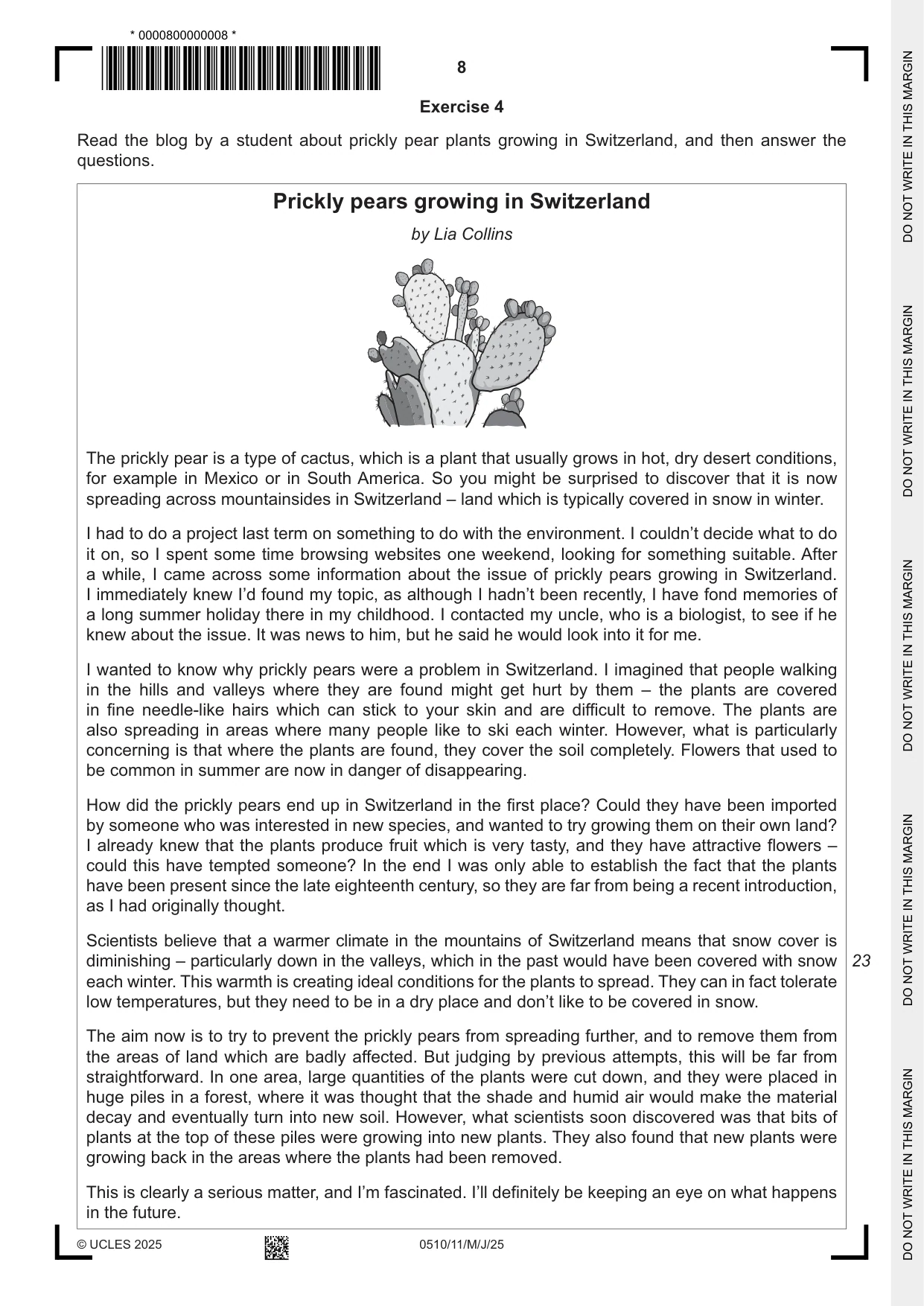 Cambridge IGCSE English - Second Language (oral endorsement) 0510 2025 May/June Paper 1 · Variant 1 question paper, page 8 of 16