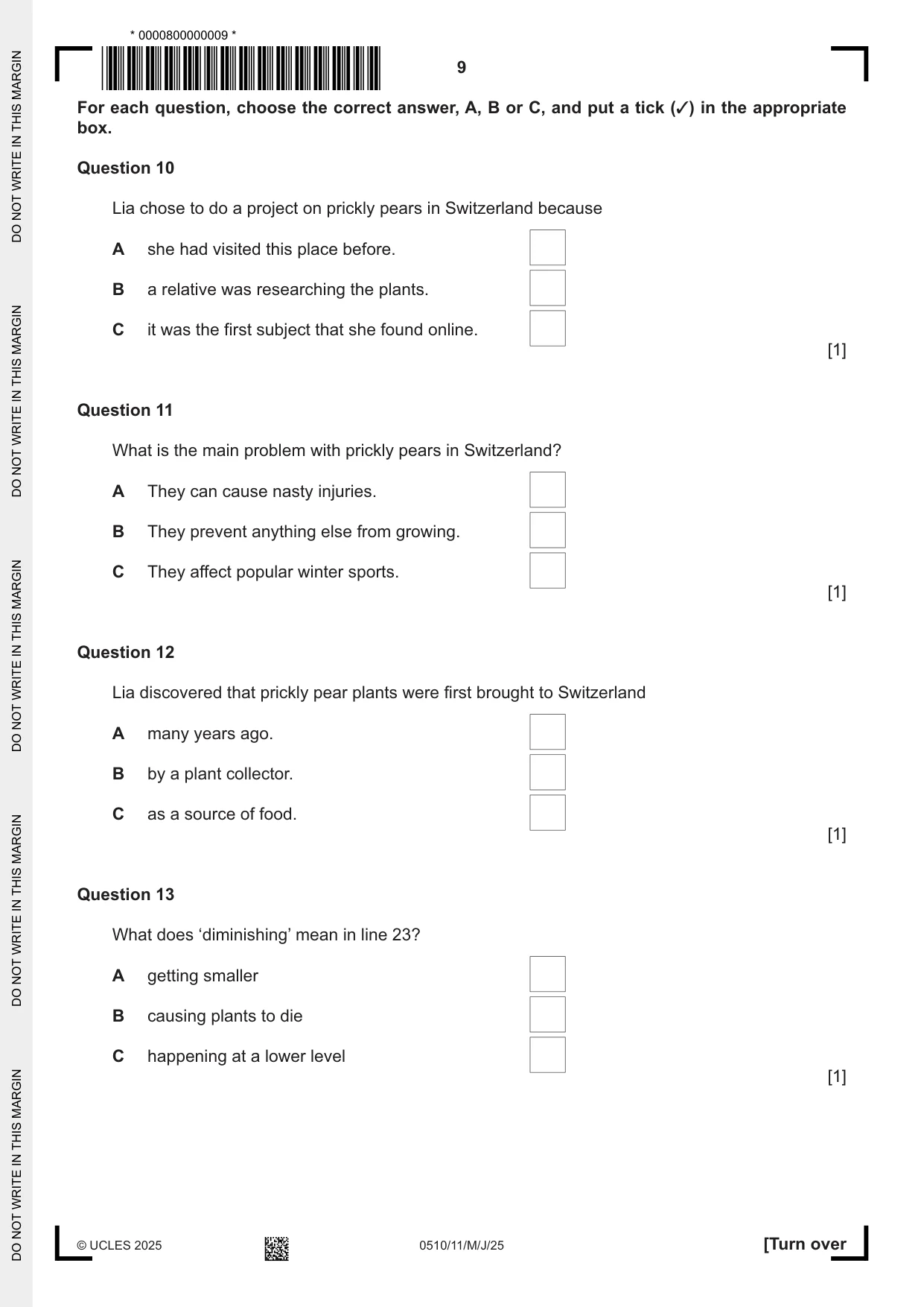 Cambridge IGCSE English - Second Language (oral endorsement) 0510 2025 May/June Paper 1 · Variant 1 question paper, page 9 of 16