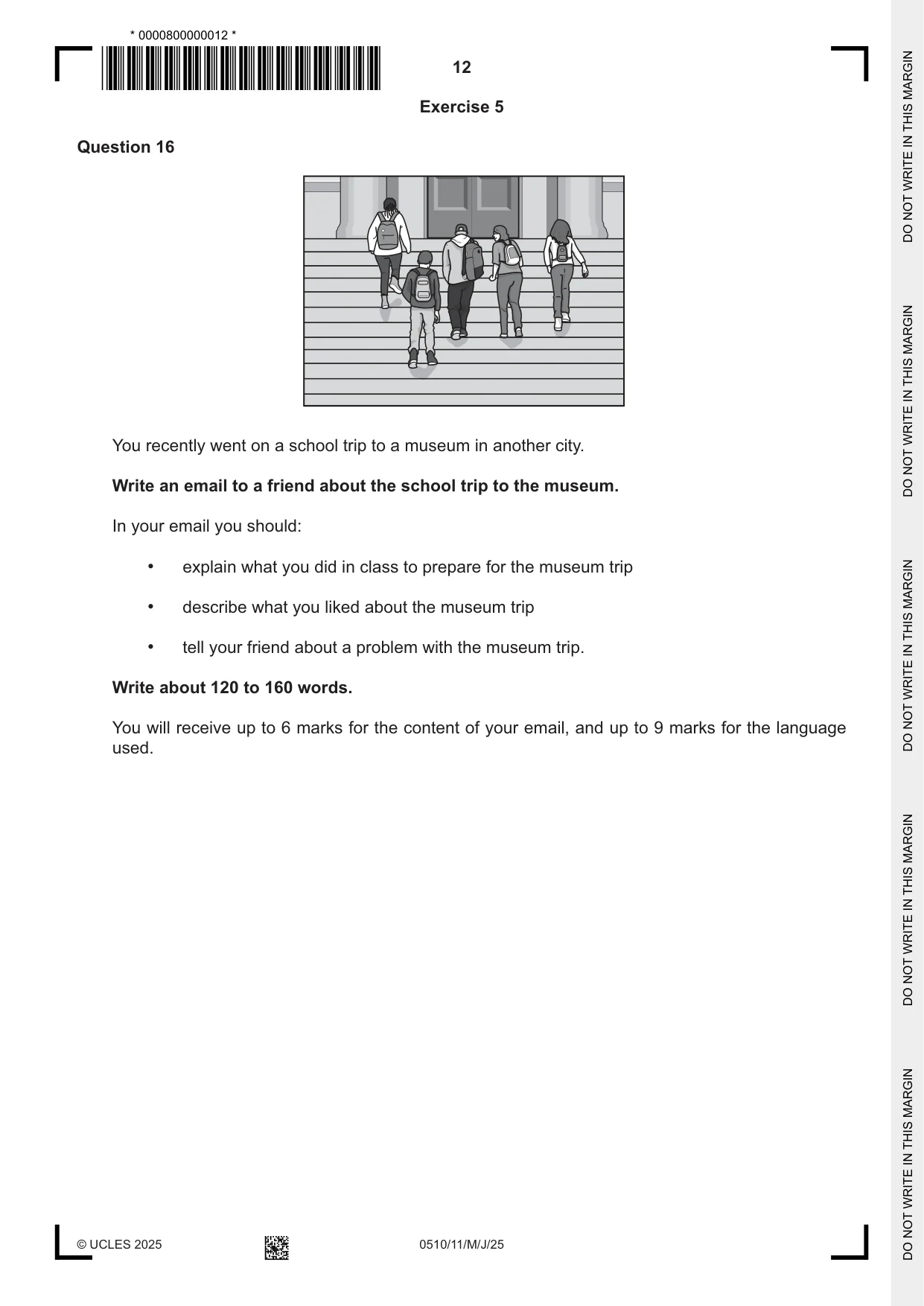 Cambridge IGCSE English - Second Language (oral endorsement) 0510 2025 May/June Paper 1 · Variant 1 question paper, page 12 of 16