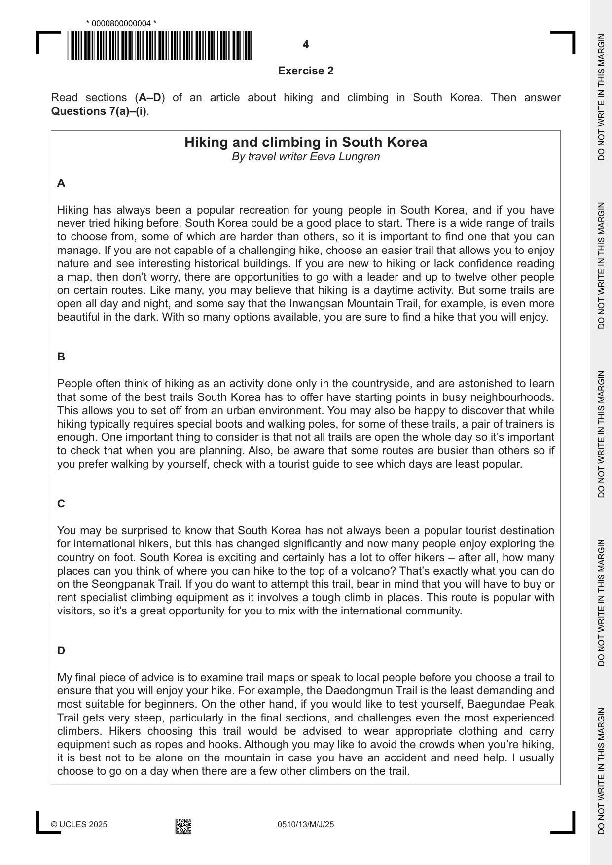 Cambridge IGCSE English - Second Language (oral endorsement) 0510 2025 May/June Paper 1 · Variant 3 question paper, page 4 of 16