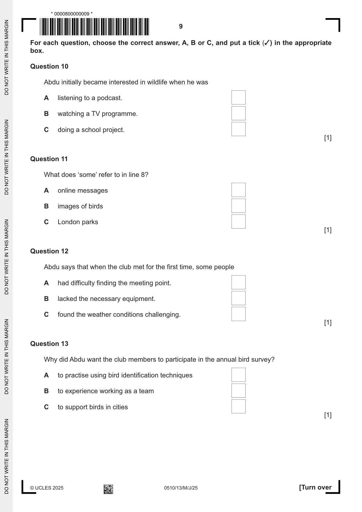 Cambridge IGCSE English - Second Language (oral endorsement) 0510 2025 May/June Paper 1 · Variant 3 question paper, page 9 of 16