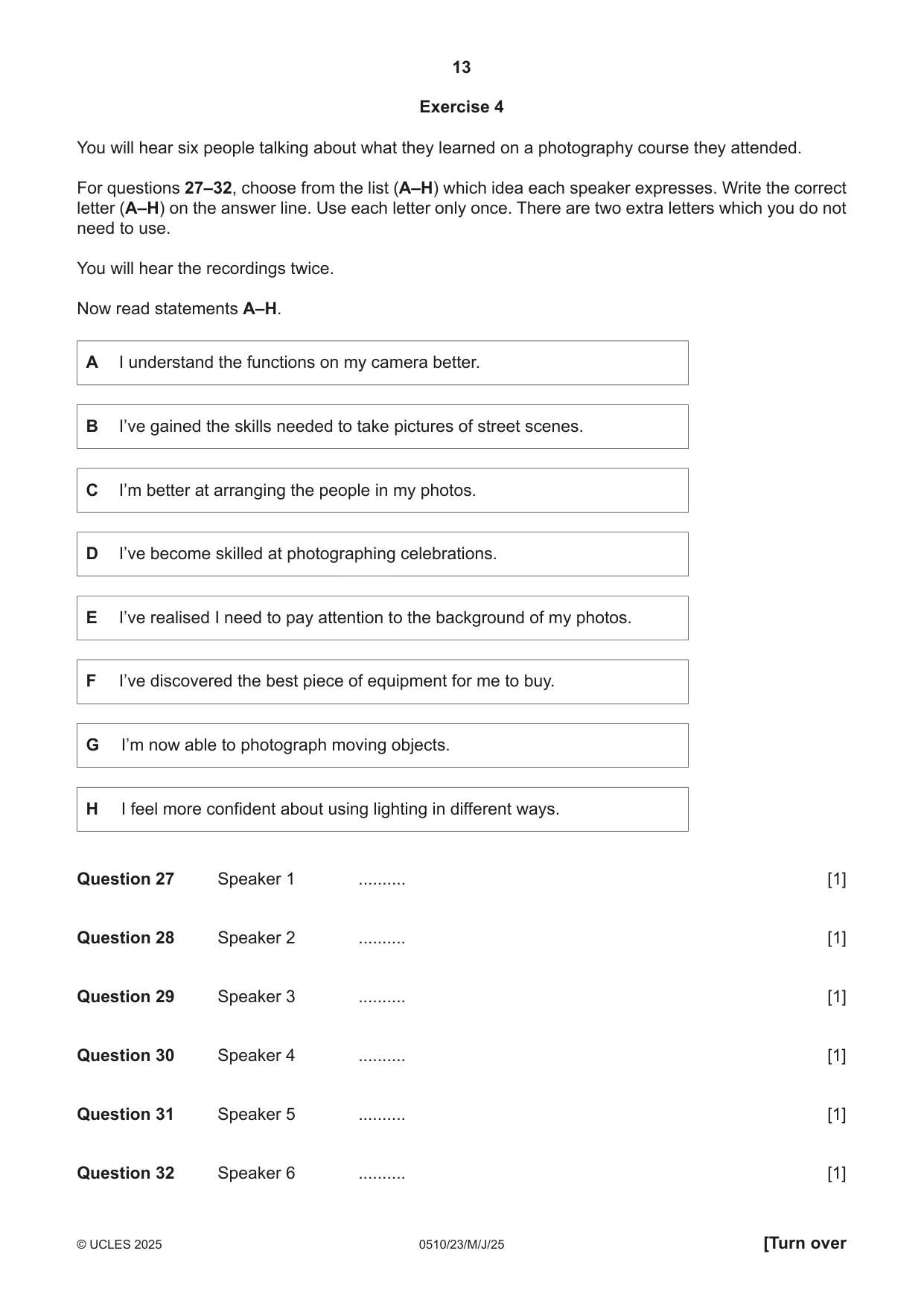 Cambridge IGCSE English - Second Language (oral endorsement) 0510 2025 May/June Paper 2 · Variant 3 question paper, page 13 of 16