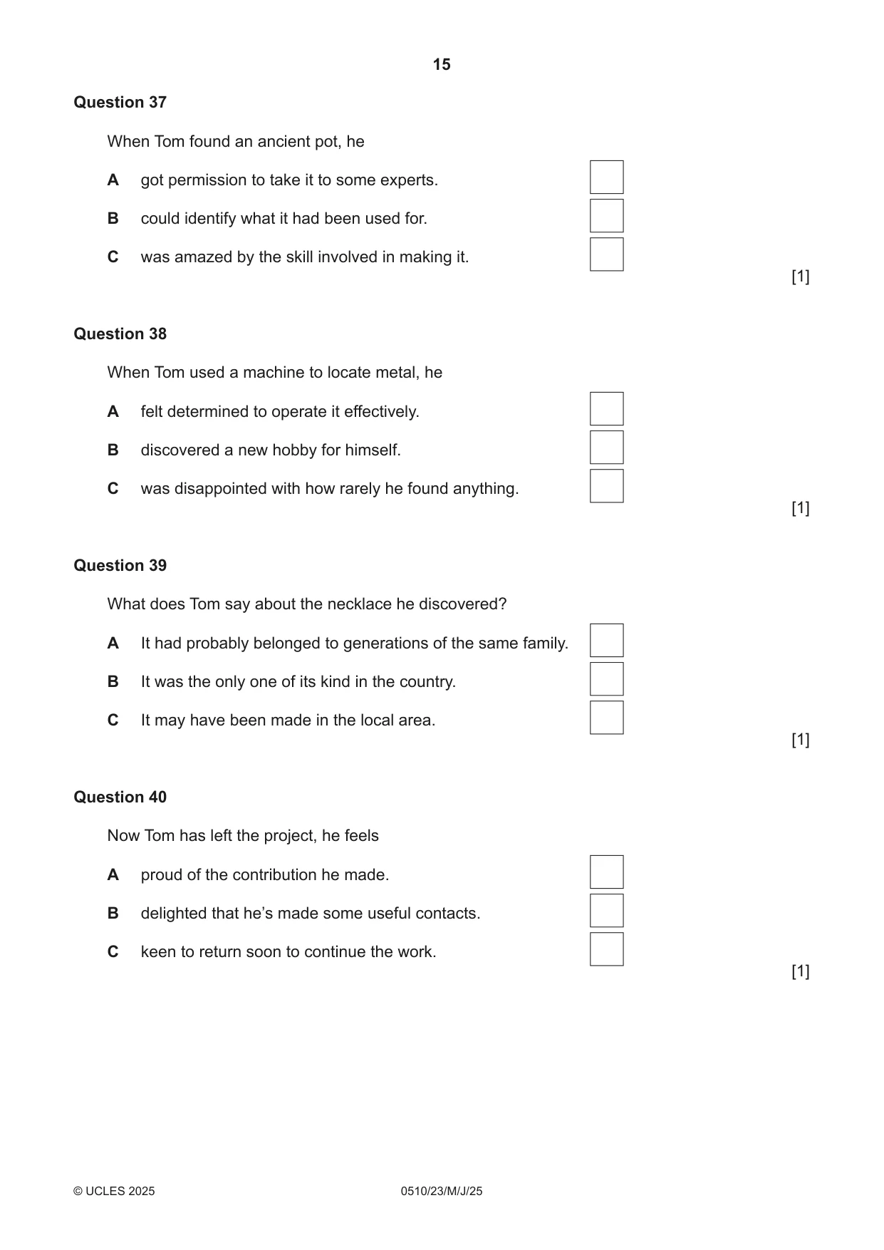 Cambridge IGCSE English - Second Language (oral endorsement) 0510 2025 May/June Paper 2 · Variant 3 question paper, page 15 of 16