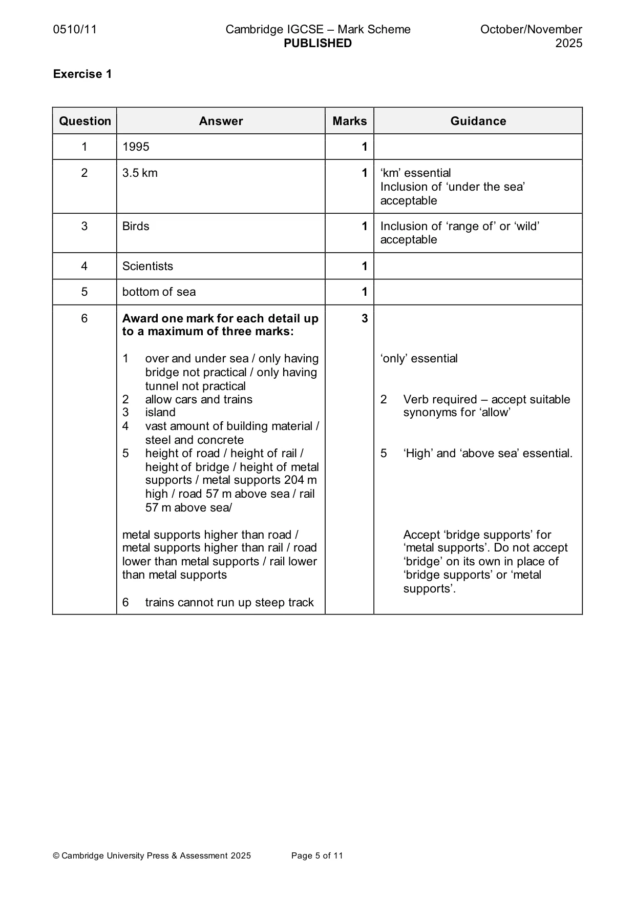 Mark scheme, page 5 of 11