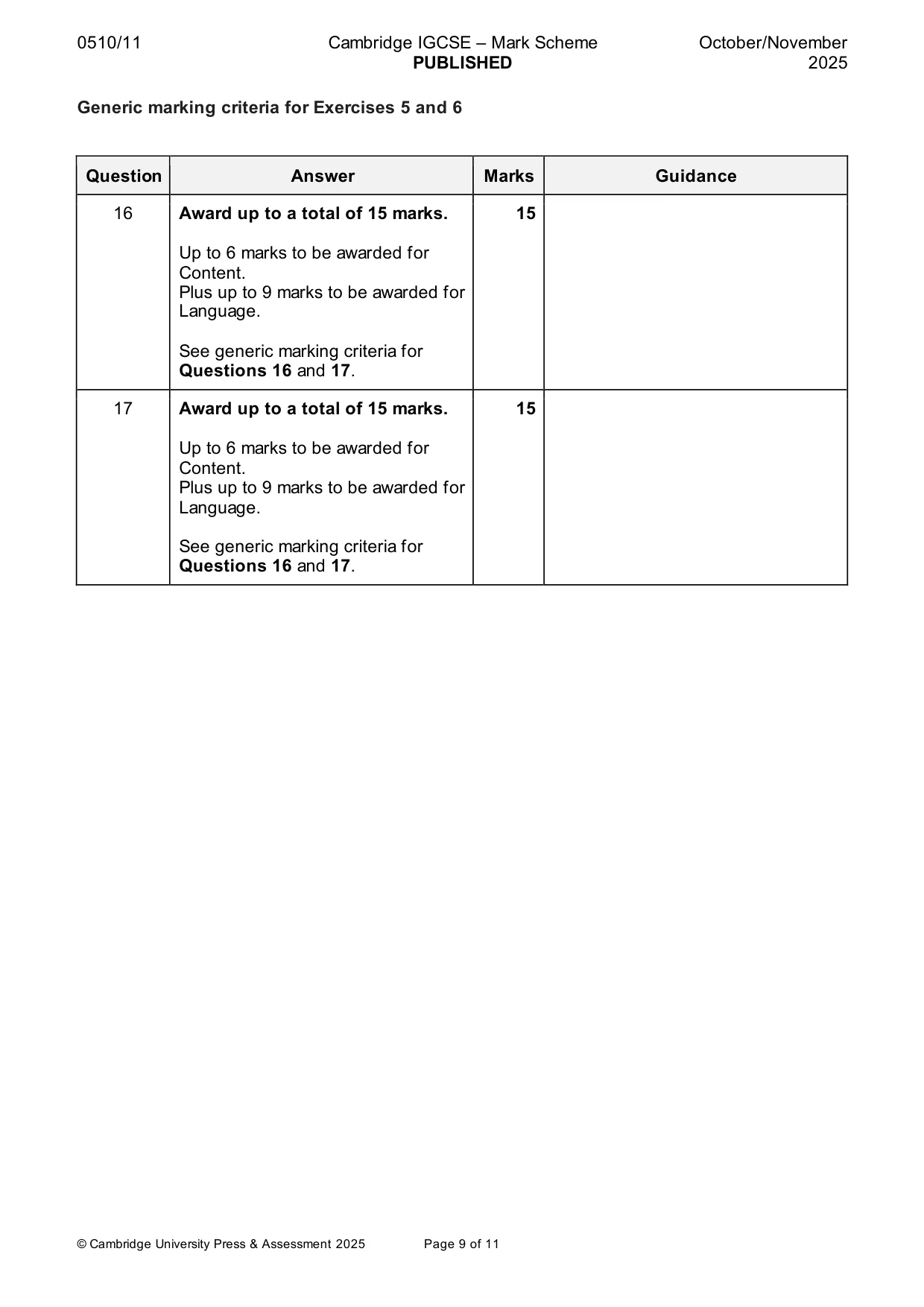 Mark scheme, page 9 of 11
