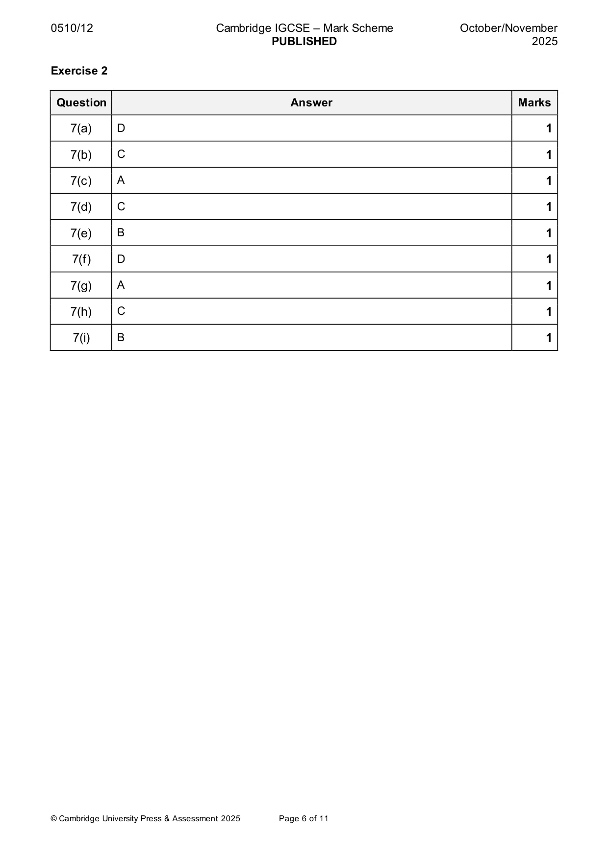 Mark scheme, page 6 of 11