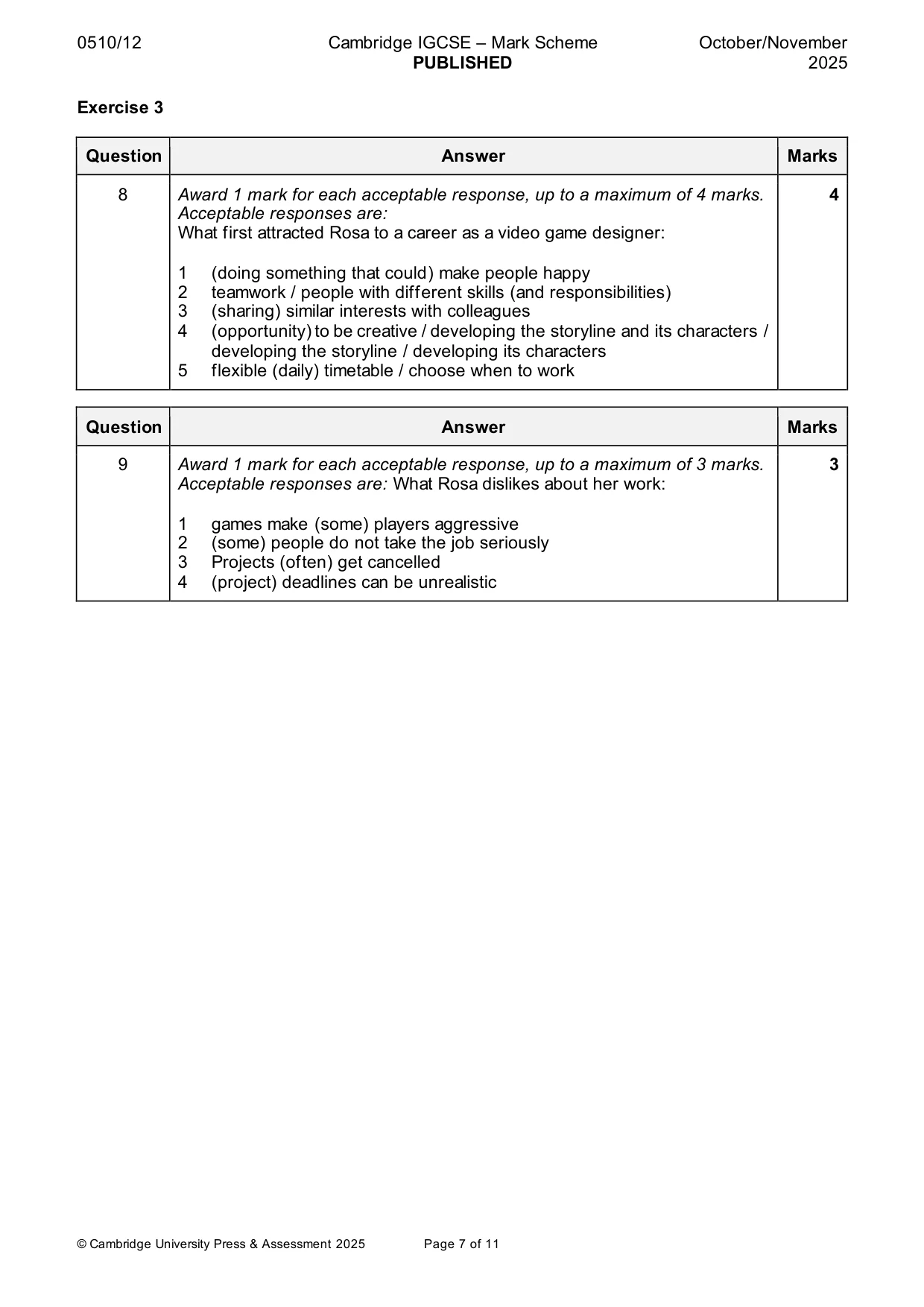 Mark scheme, page 7 of 11