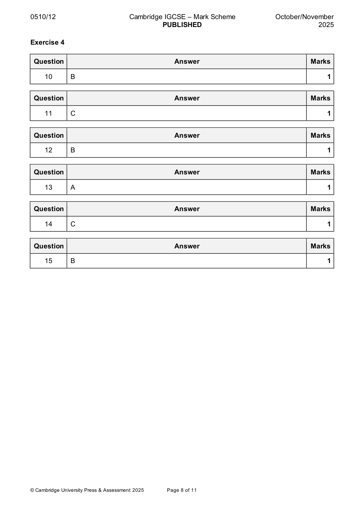 Mark scheme, page 8 of 11