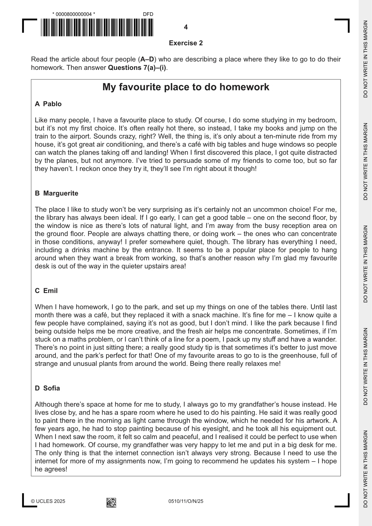 Cambridge IGCSE English - Second Language (oral endorsement) 0510 2025 Oct/Nov Paper 1 · Variant 1 question paper, page 4 of 16