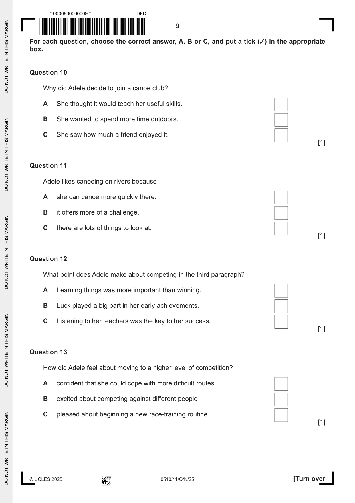 Cambridge IGCSE English - Second Language (oral endorsement) 0510 2025 Oct/Nov Paper 1 · Variant 1 question paper, page 9 of 16