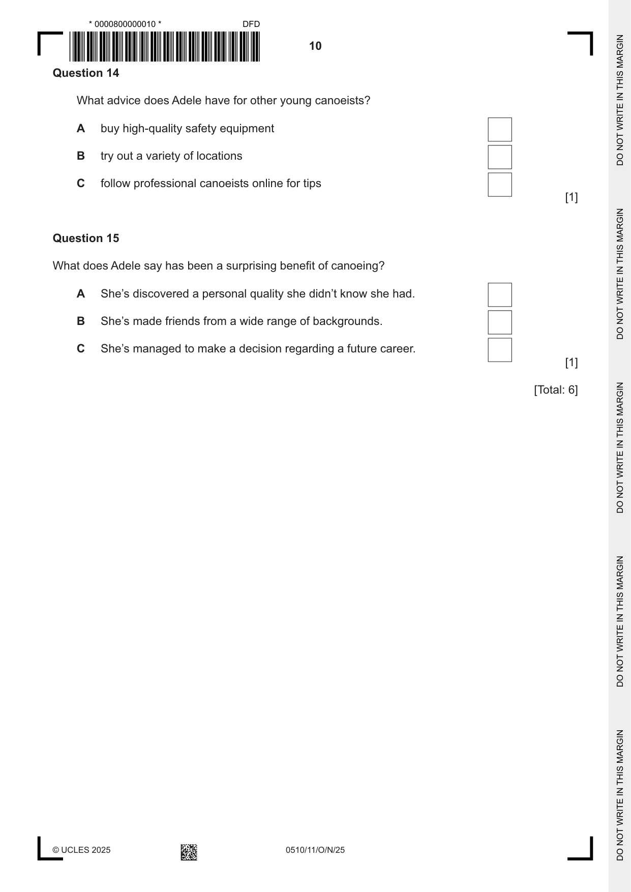 Cambridge IGCSE English - Second Language (oral endorsement) 0510 2025 Oct/Nov Paper 1 · Variant 1 question paper, page 10 of 16