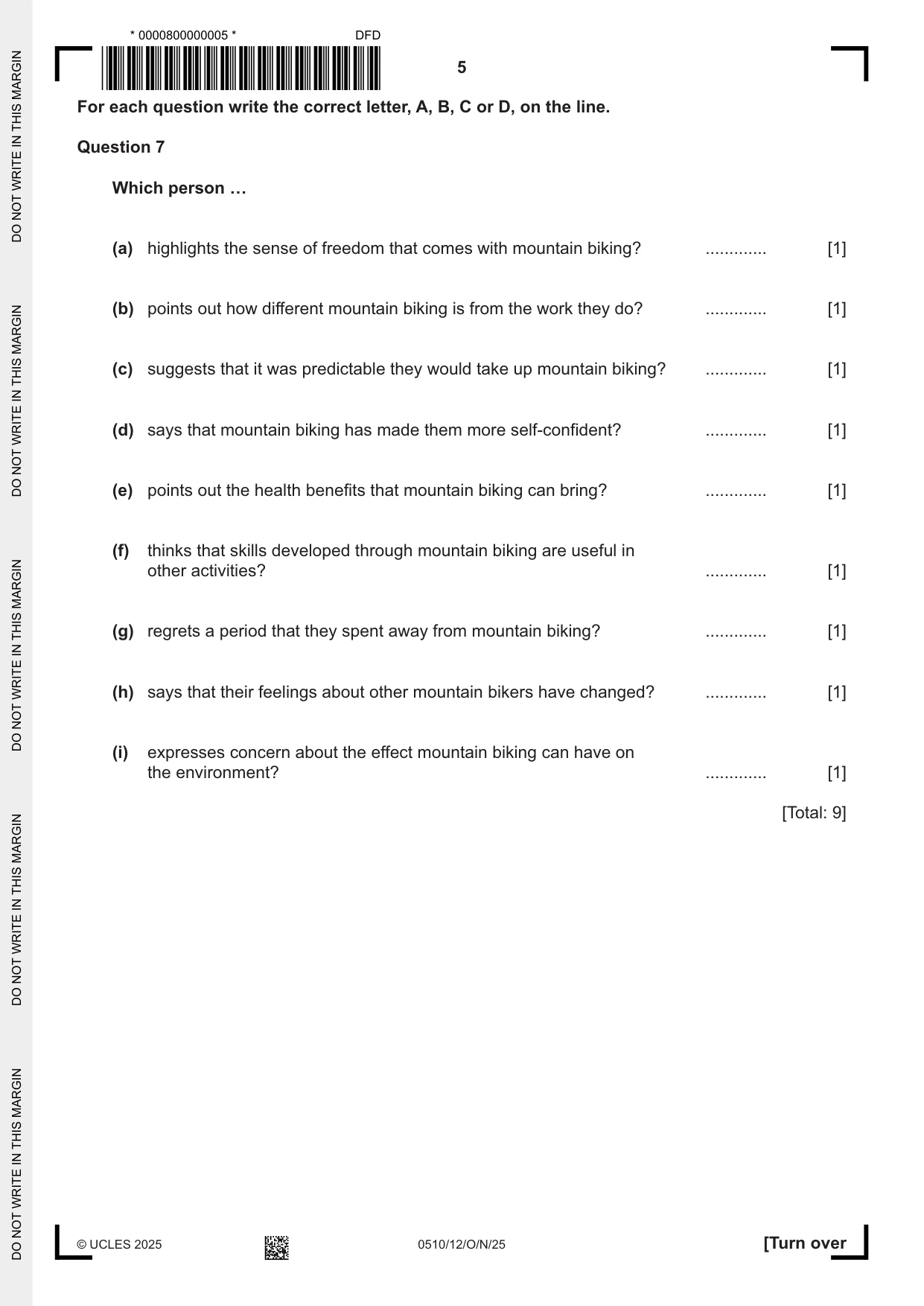 Cambridge IGCSE English - Second Language (oral endorsement) 0510 2025 Oct/Nov Paper 1 · Variant 2 question paper, page 5 of 16