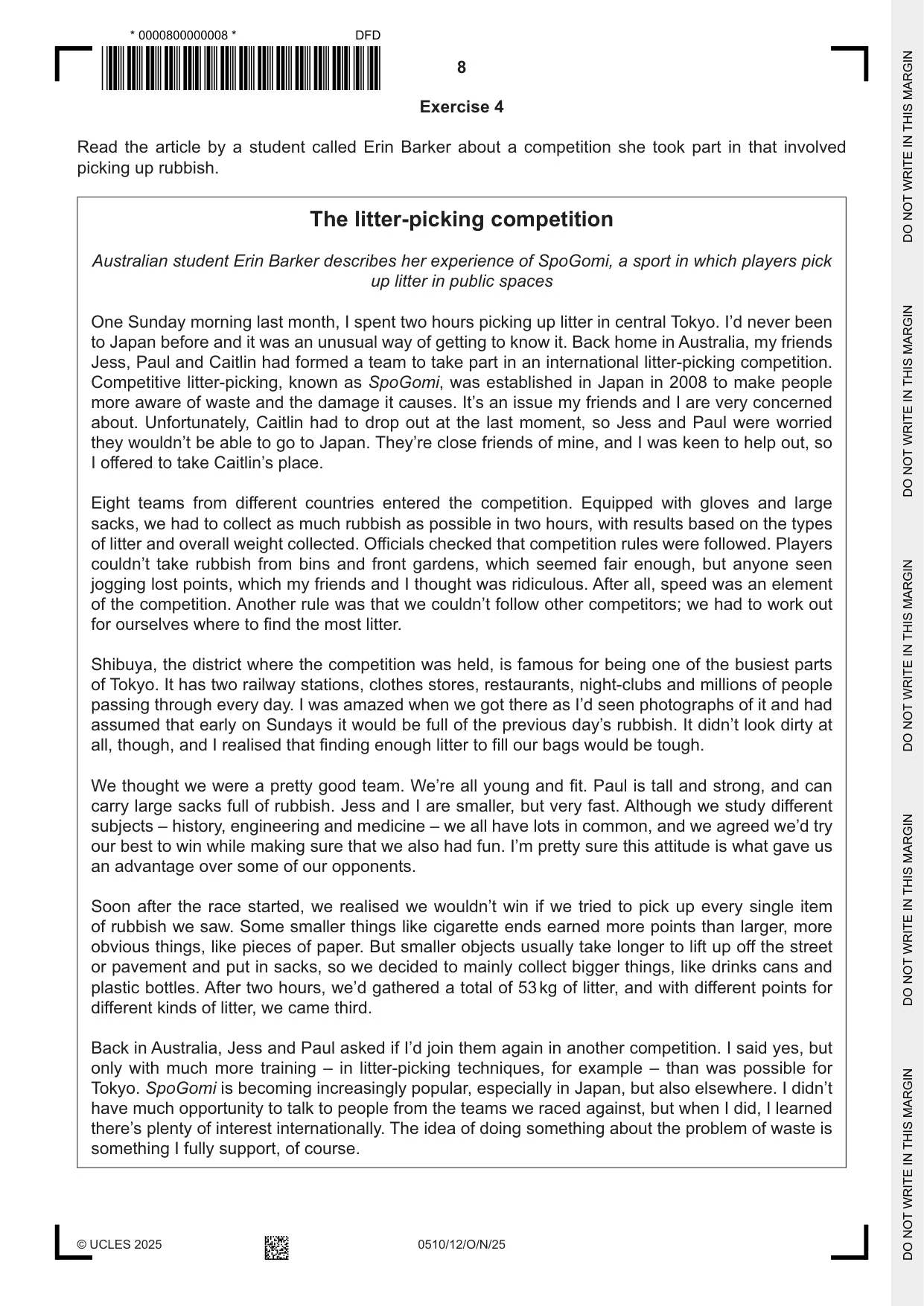 Cambridge IGCSE English - Second Language (oral endorsement) 0510 2025 Oct/Nov Paper 1 · Variant 2 question paper, page 8 of 16