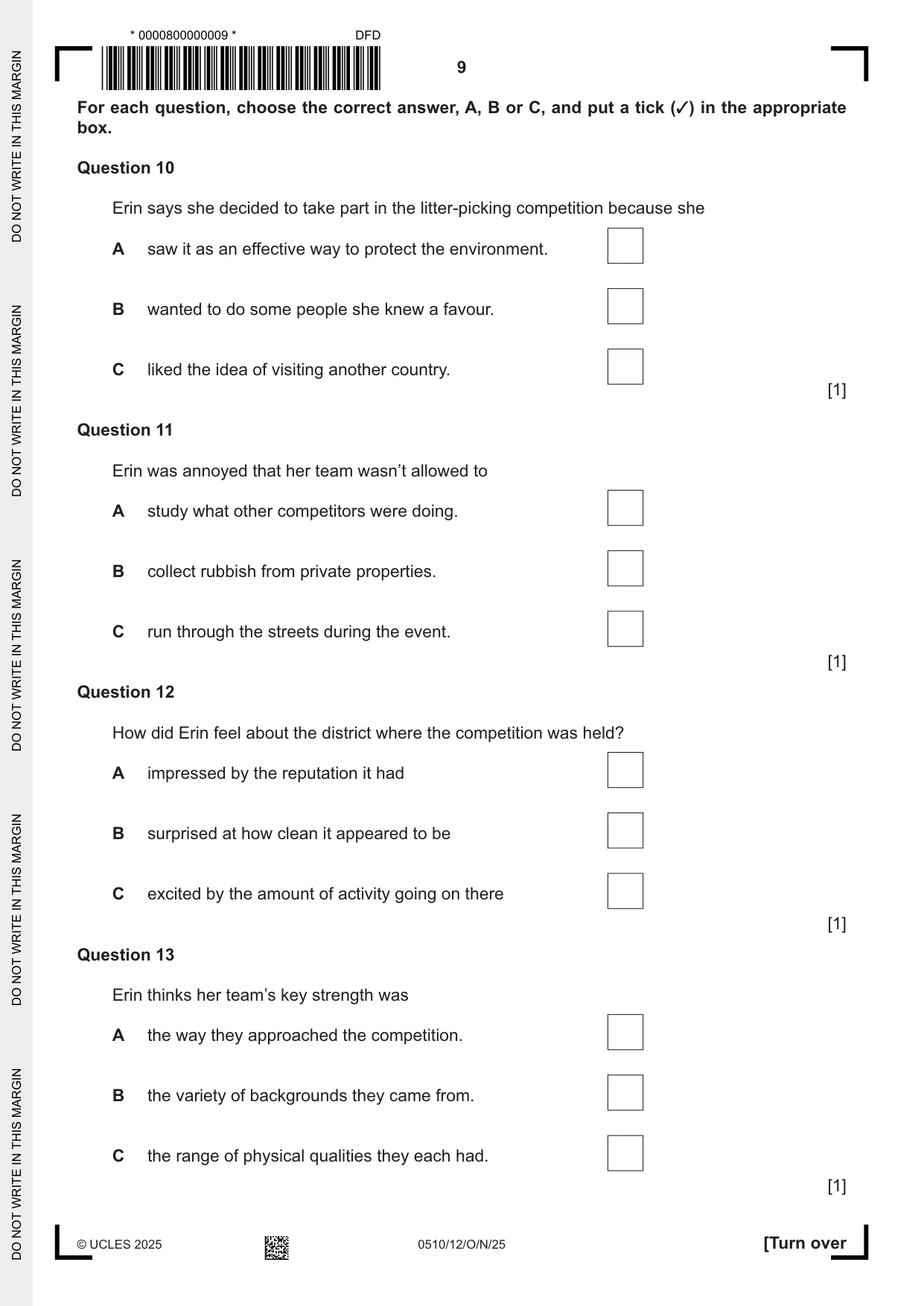 Cambridge IGCSE English - Second Language (oral endorsement) 0510 2025 Oct/Nov Paper 1 · Variant 2 question paper, page 9 of 16