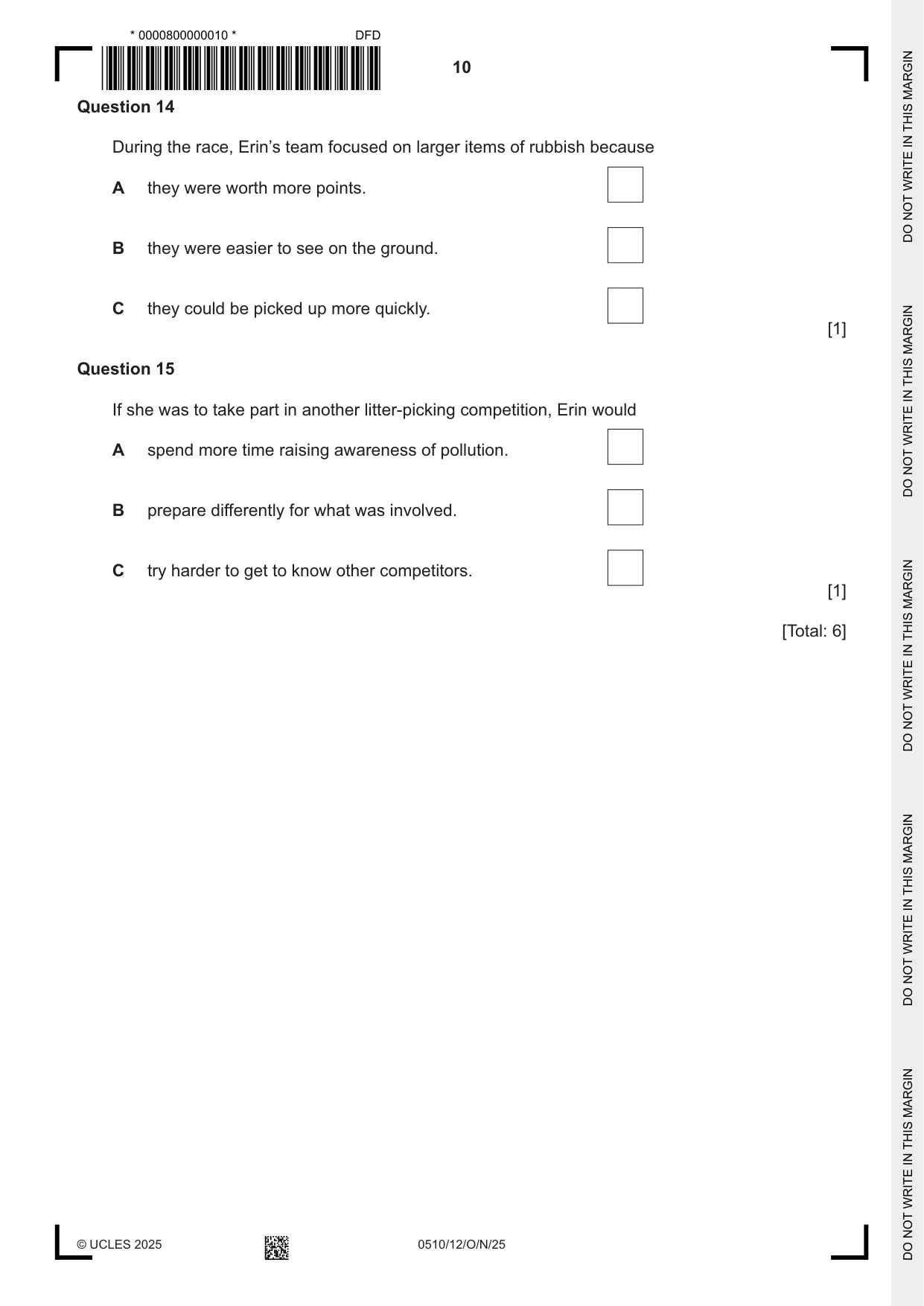 Cambridge IGCSE English - Second Language (oral endorsement) 0510 2025 Oct/Nov Paper 1 · Variant 2 question paper, page 10 of 16