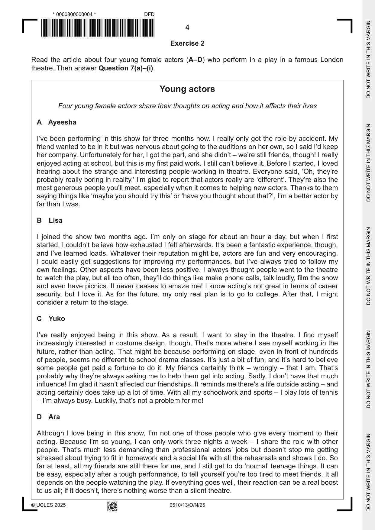 Cambridge IGCSE English - Second Language (oral endorsement) 0510 2025 Oct/Nov Paper 1 · Variant 3 question paper, page 4 of 16
