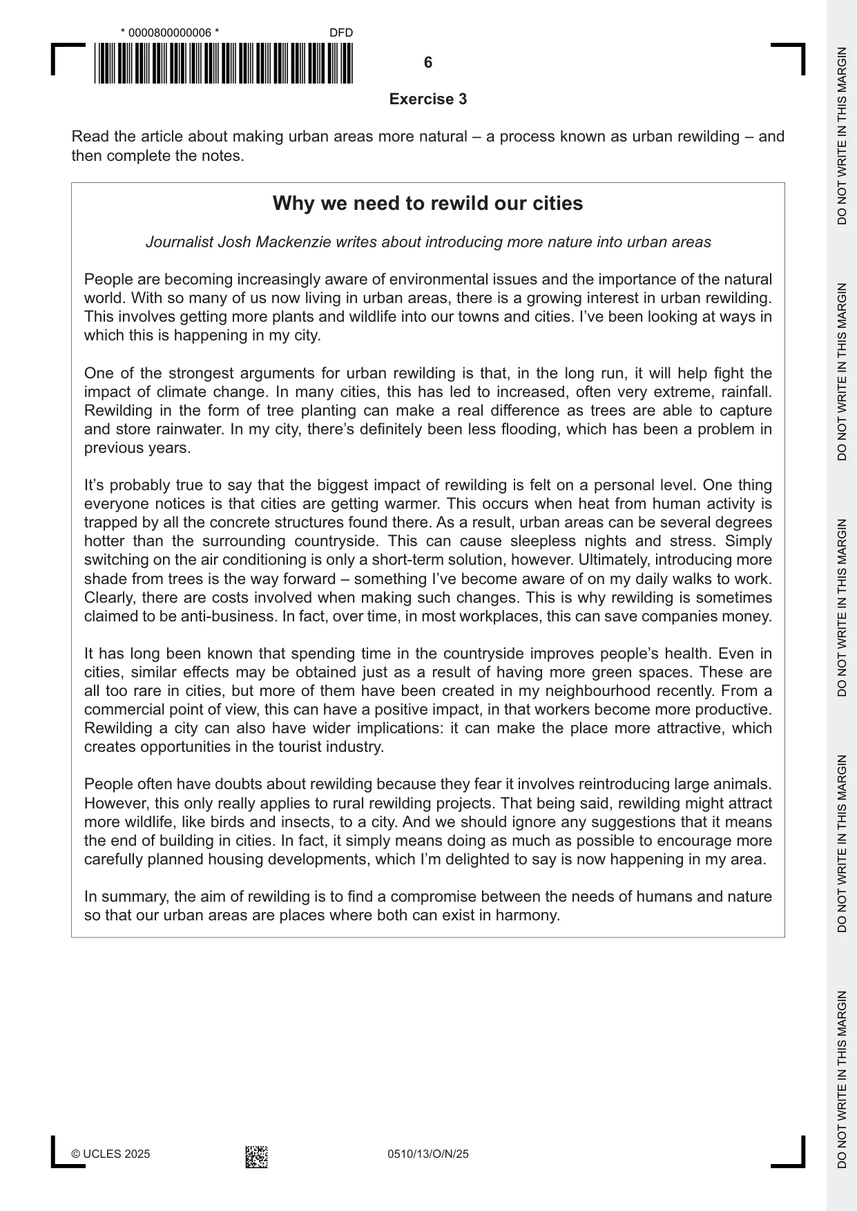 Cambridge IGCSE English - Second Language (oral endorsement) 0510 2025 Oct/Nov Paper 1 · Variant 3 question paper, page 6 of 16