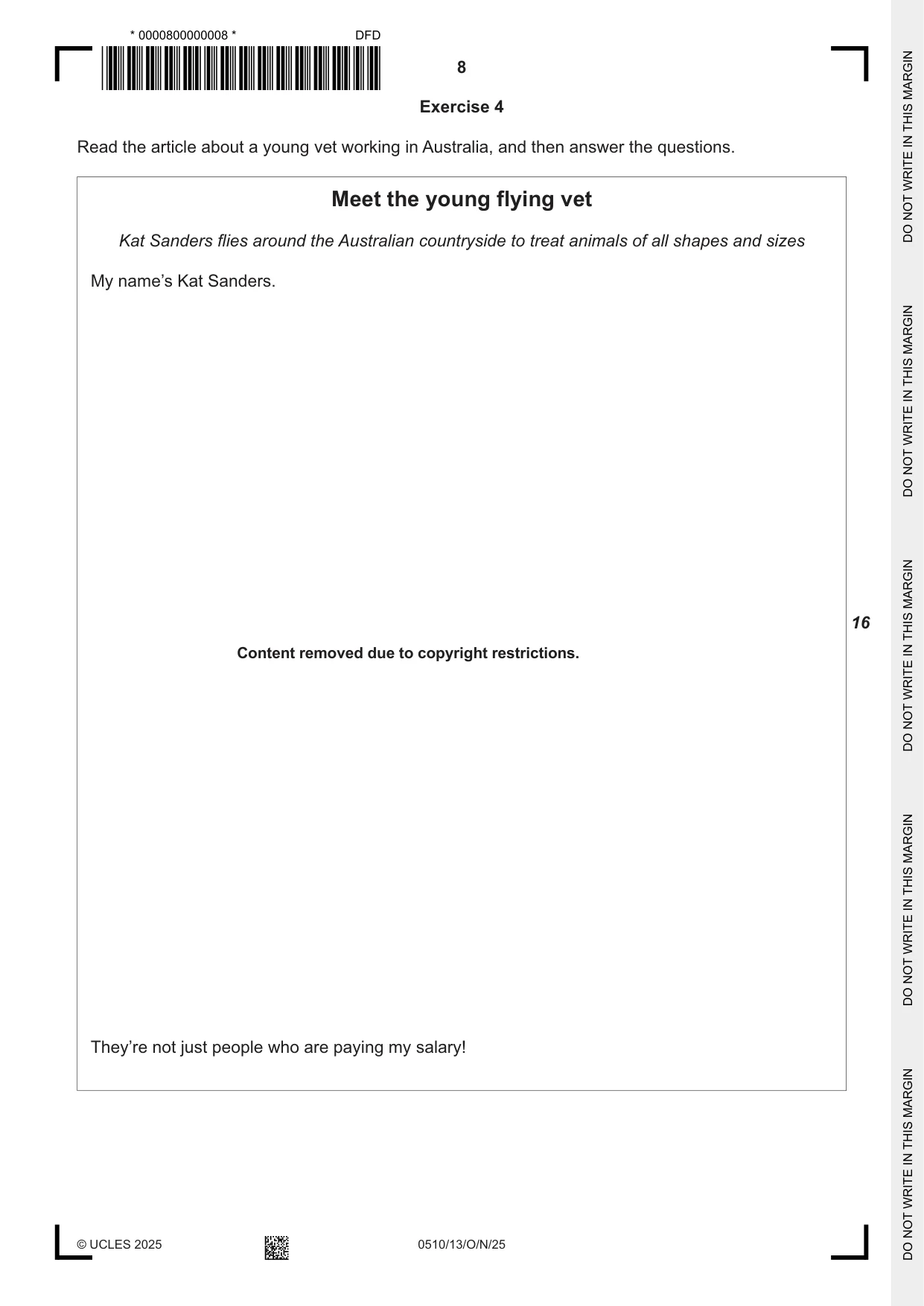 Cambridge IGCSE English - Second Language (oral endorsement) 0510 2025 Oct/Nov Paper 1 · Variant 3 question paper, page 8 of 16