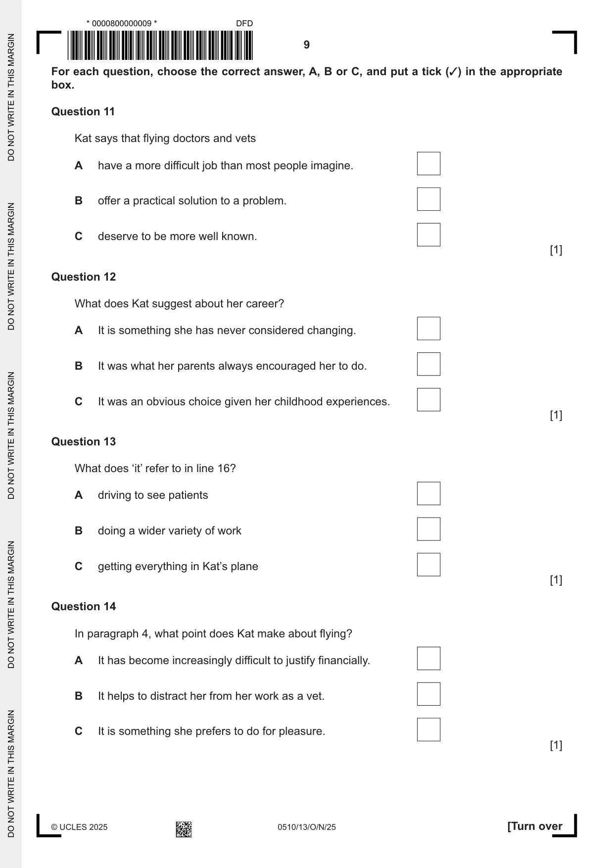 Cambridge IGCSE English - Second Language (oral endorsement) 0510 2025 Oct/Nov Paper 1 · Variant 3 question paper, page 9 of 16