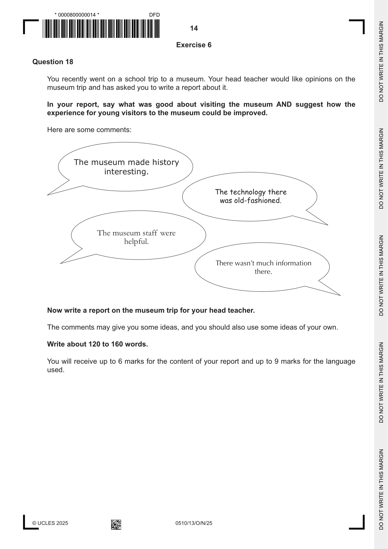 Cambridge IGCSE English - Second Language (oral endorsement) 0510 2025 Oct/Nov Paper 1 · Variant 3 question paper, page 14 of 16
