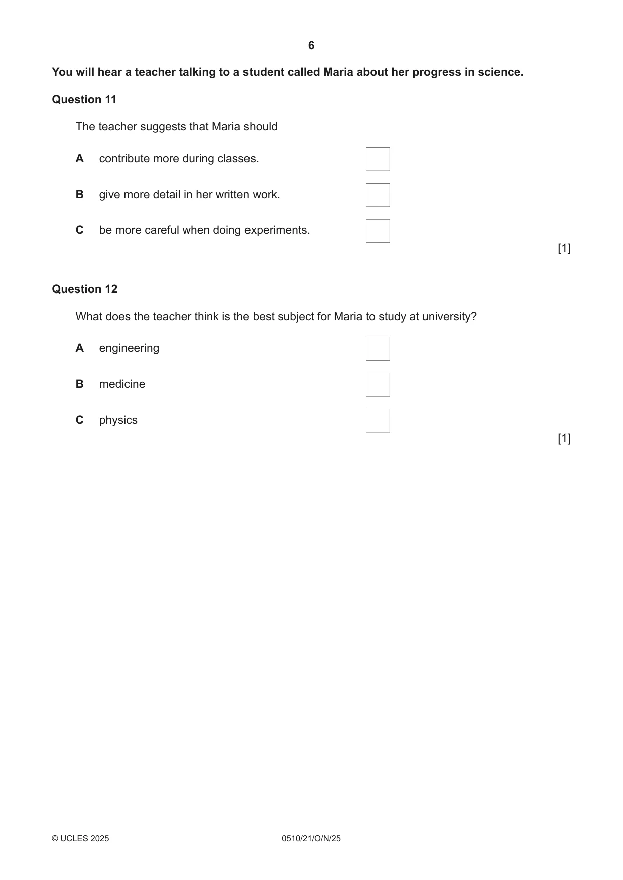 Cambridge IGCSE English - Second Language (oral endorsement) 0510 2025 Oct/Nov Paper 2 · Variant 1 question paper, page 6 of 16