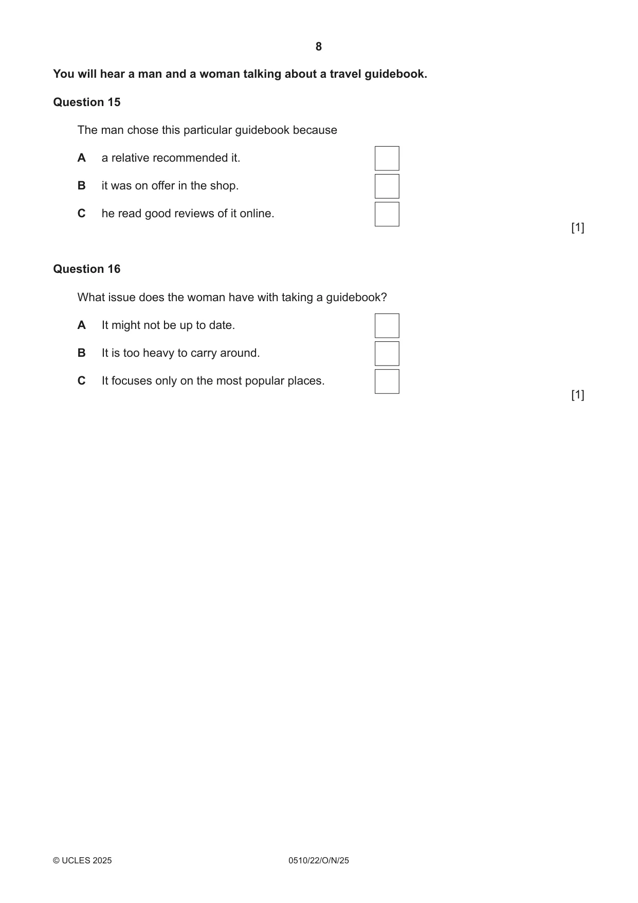 Cambridge IGCSE English - Second Language (oral endorsement) 0510 2025 Oct/Nov Paper 2 · Variant 2 question paper, page 8 of 16