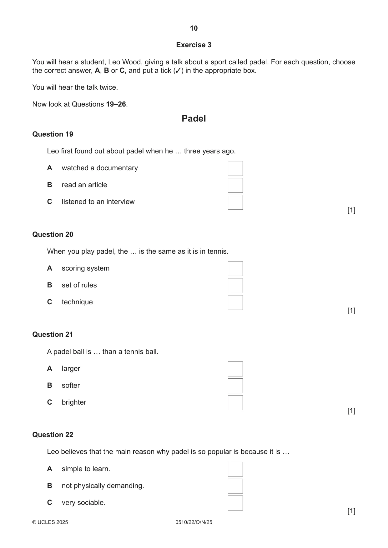 Cambridge IGCSE English - Second Language (oral endorsement) 0510 2025 Oct/Nov Paper 2 · Variant 2 question paper, page 10 of 16