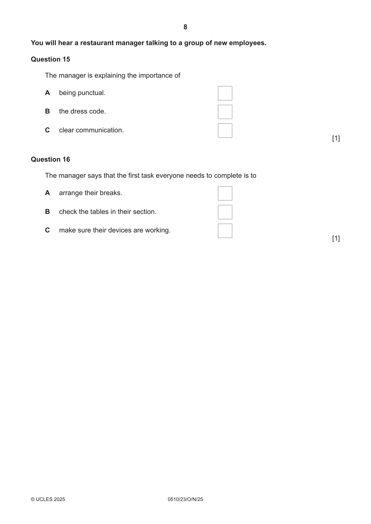 Cambridge IGCSE English - Second Language (oral endorsement) 0510 2025 Oct/Nov Paper 2 · Variant 3 question paper, page 8 of 16