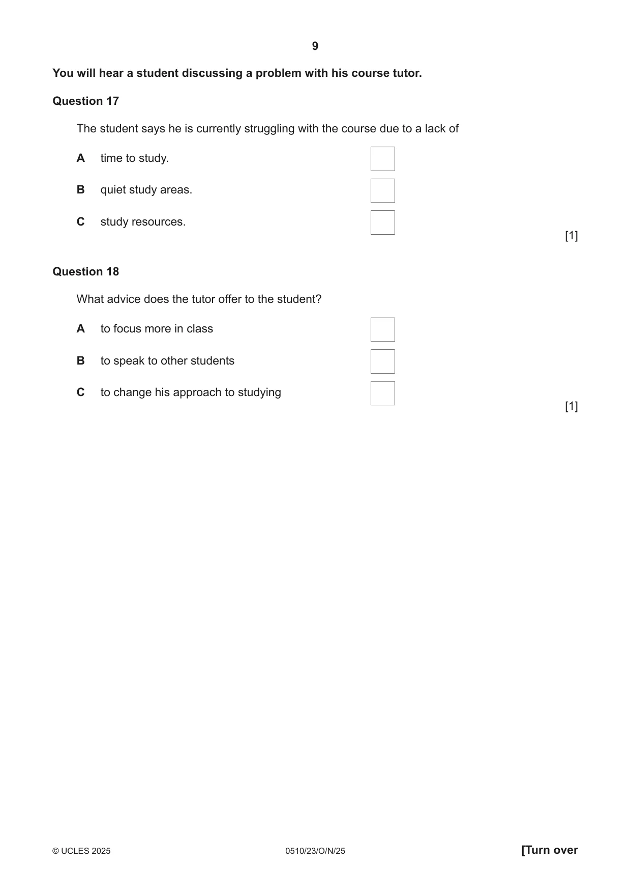 Cambridge IGCSE English - Second Language (oral endorsement) 0510 2025 Oct/Nov Paper 2 · Variant 3 question paper, page 9 of 16