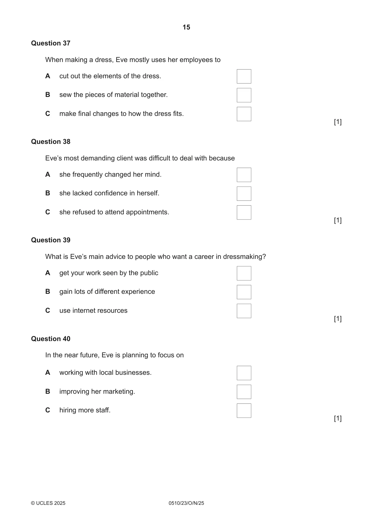 Cambridge IGCSE English - Second Language (oral endorsement) 0510 2025 Oct/Nov Paper 2 · Variant 3 question paper, page 15 of 16