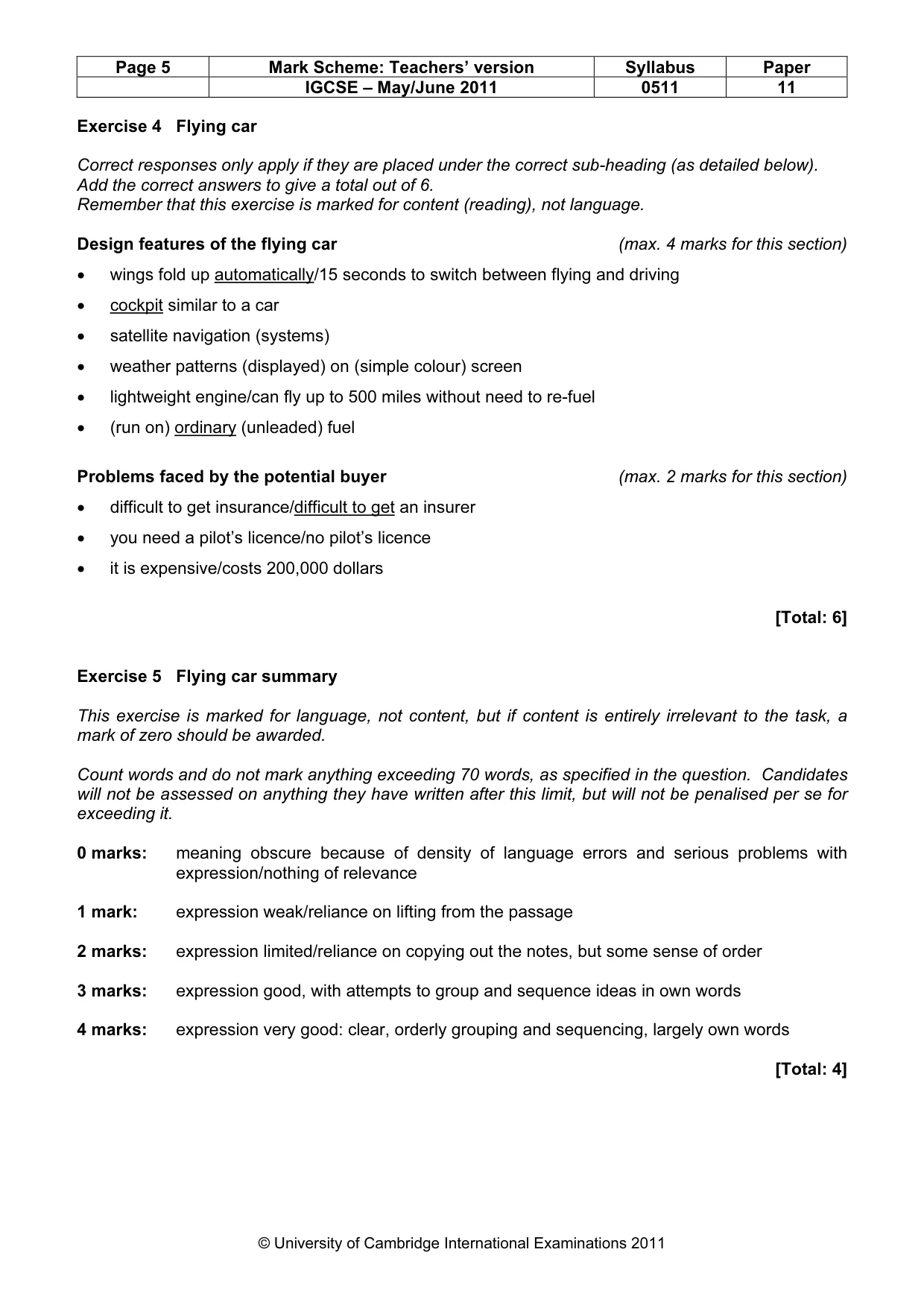 Mark scheme, page 5 of 7