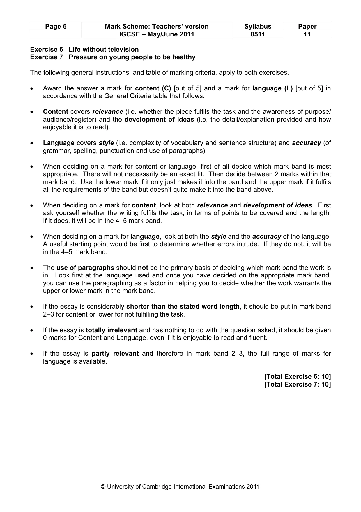 Mark scheme, page 6 of 7