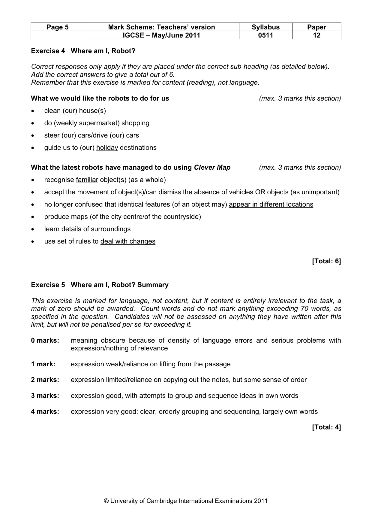 Mark scheme, page 5 of 7