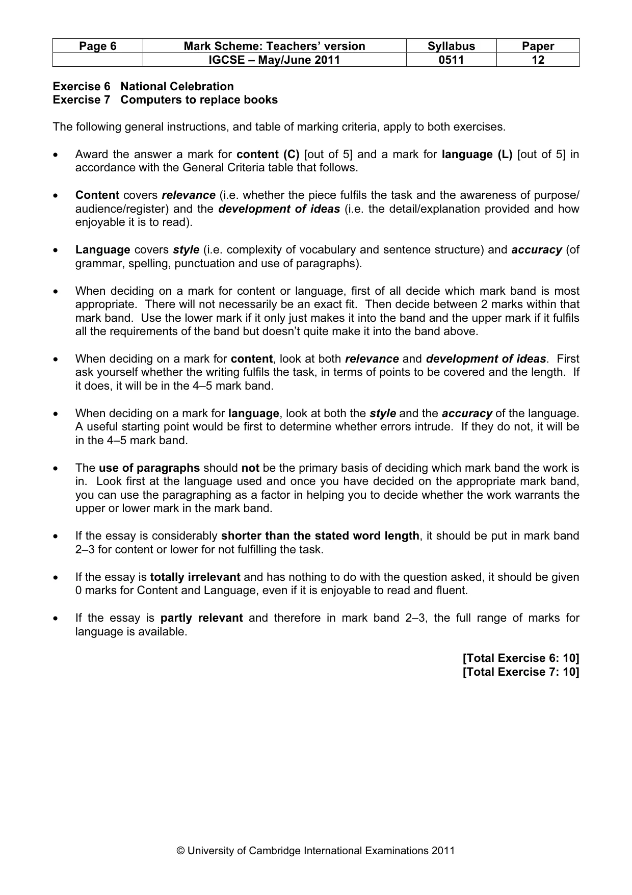 Mark scheme, page 6 of 7