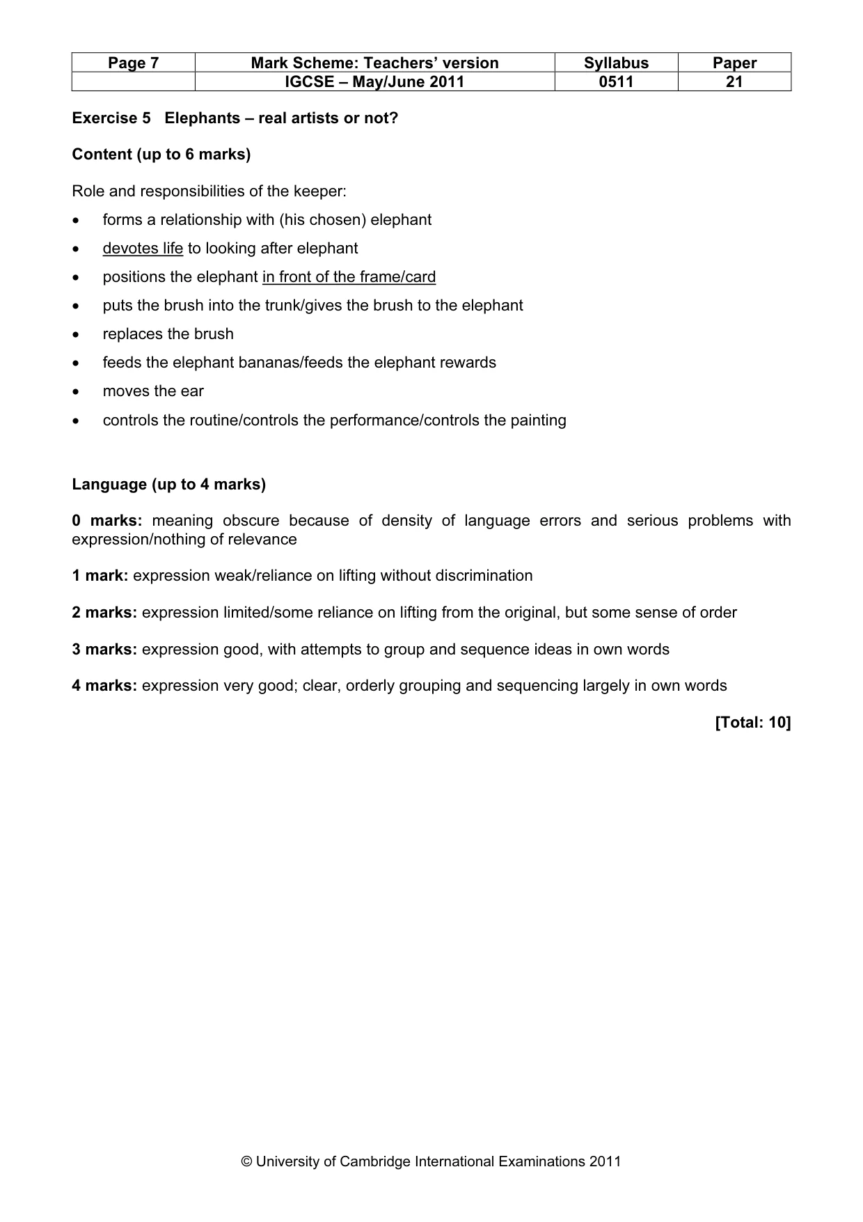 Mark scheme, page 7 of 10